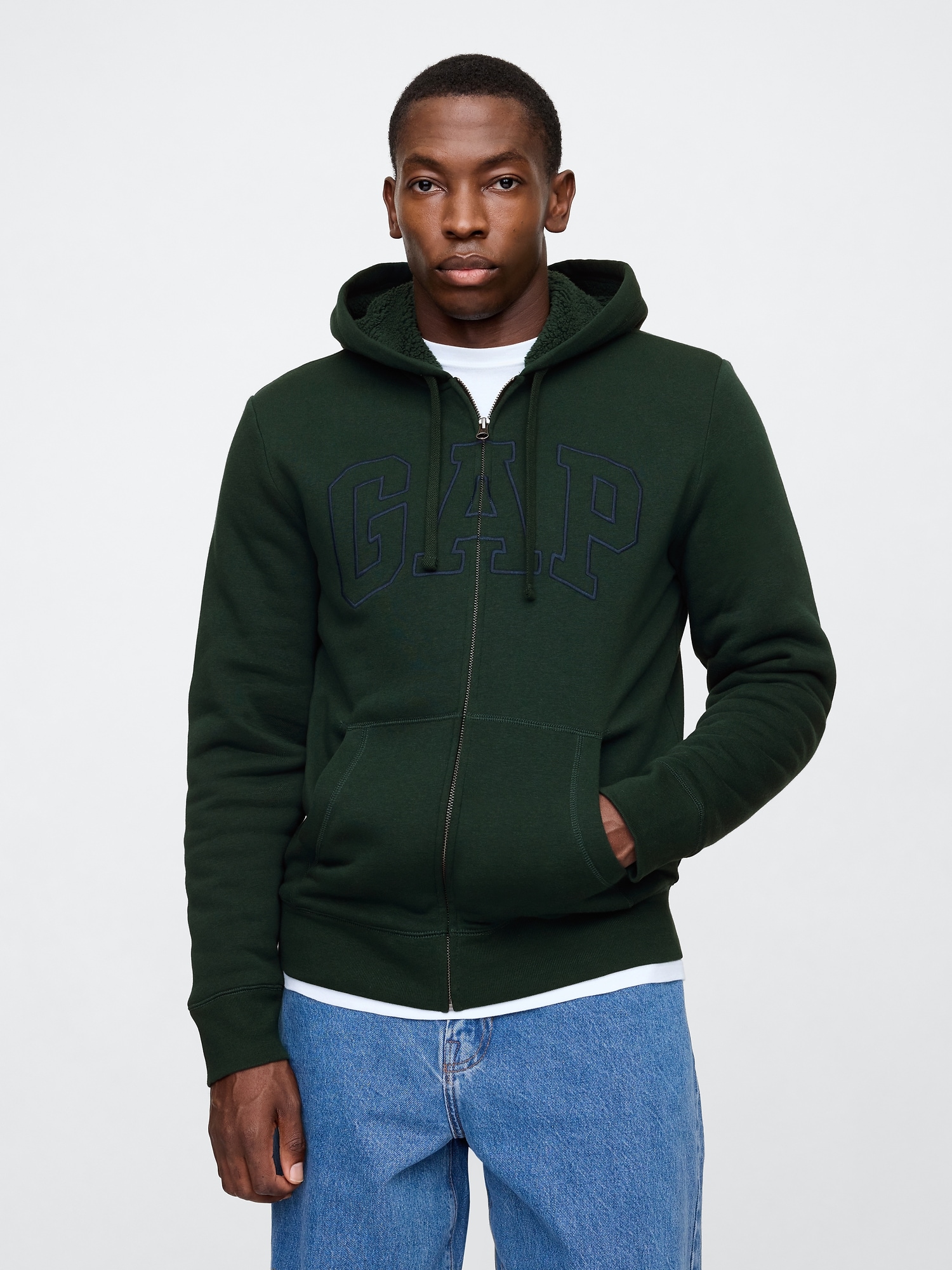 Gap Logo Sherpa-Lined Zip Hoodie