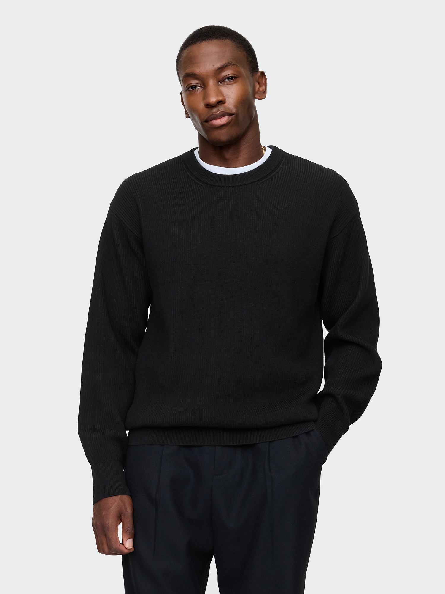 Oversized Fisherman-Stitch Crewneck Sweater