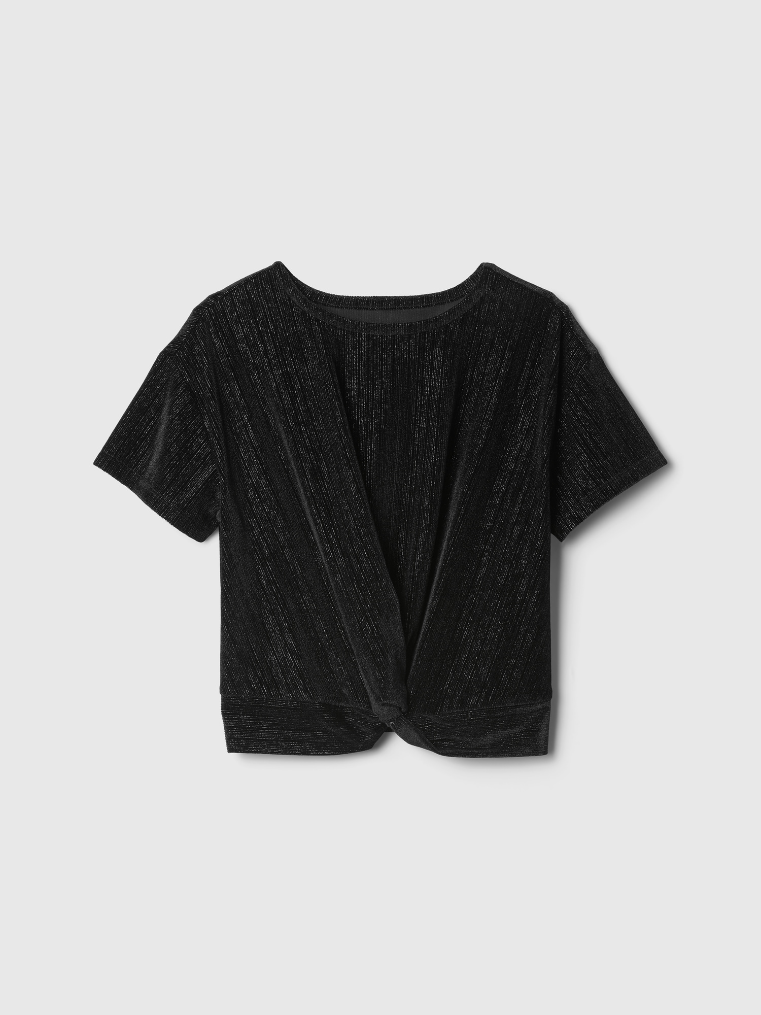 Kids Relaxed Velvet Twist-Hem Top - Black