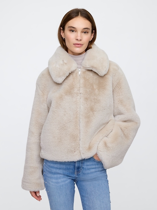 Image number 1 showing, 100% Recycled Relaxed Faux-Fur Jacket