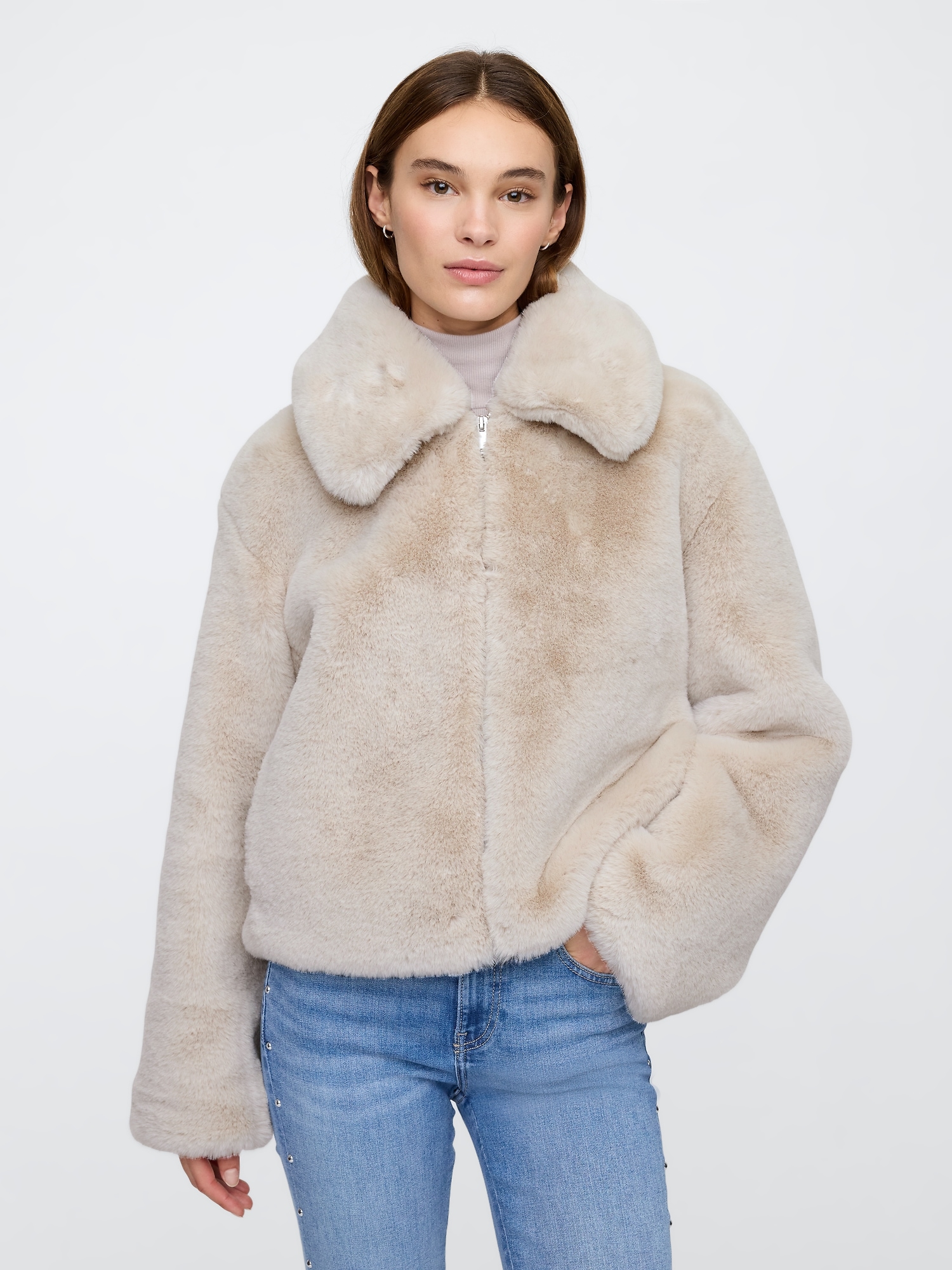 Faux fur jacket gap hotsell