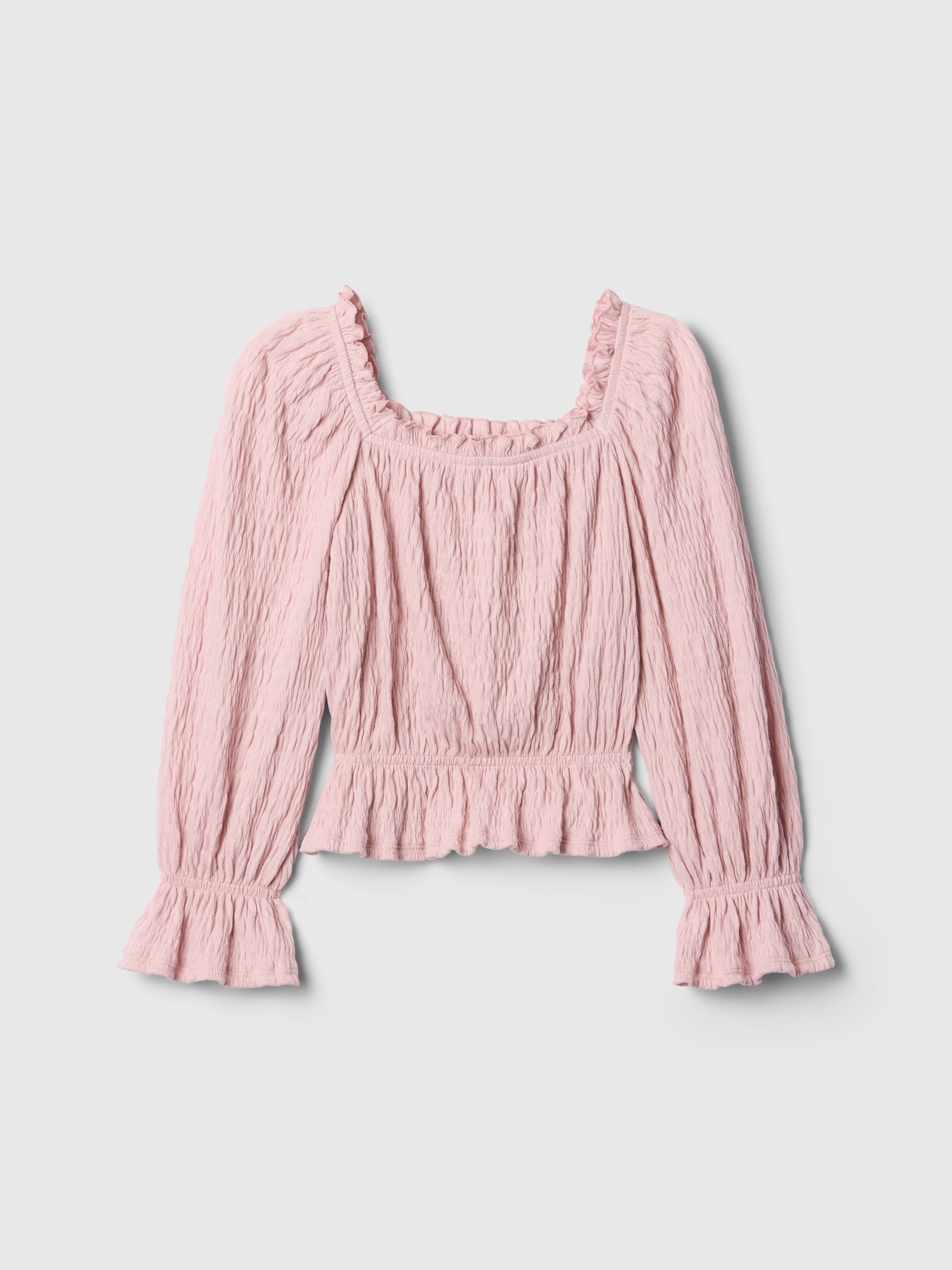 Kids Crinkle Peplum Top - Pink