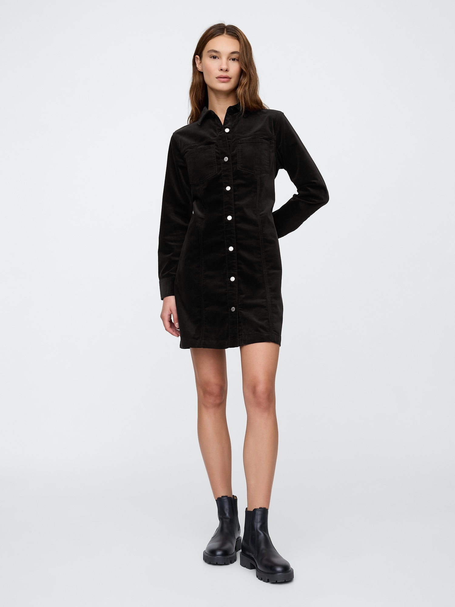 Velvet Mini Shirtdress