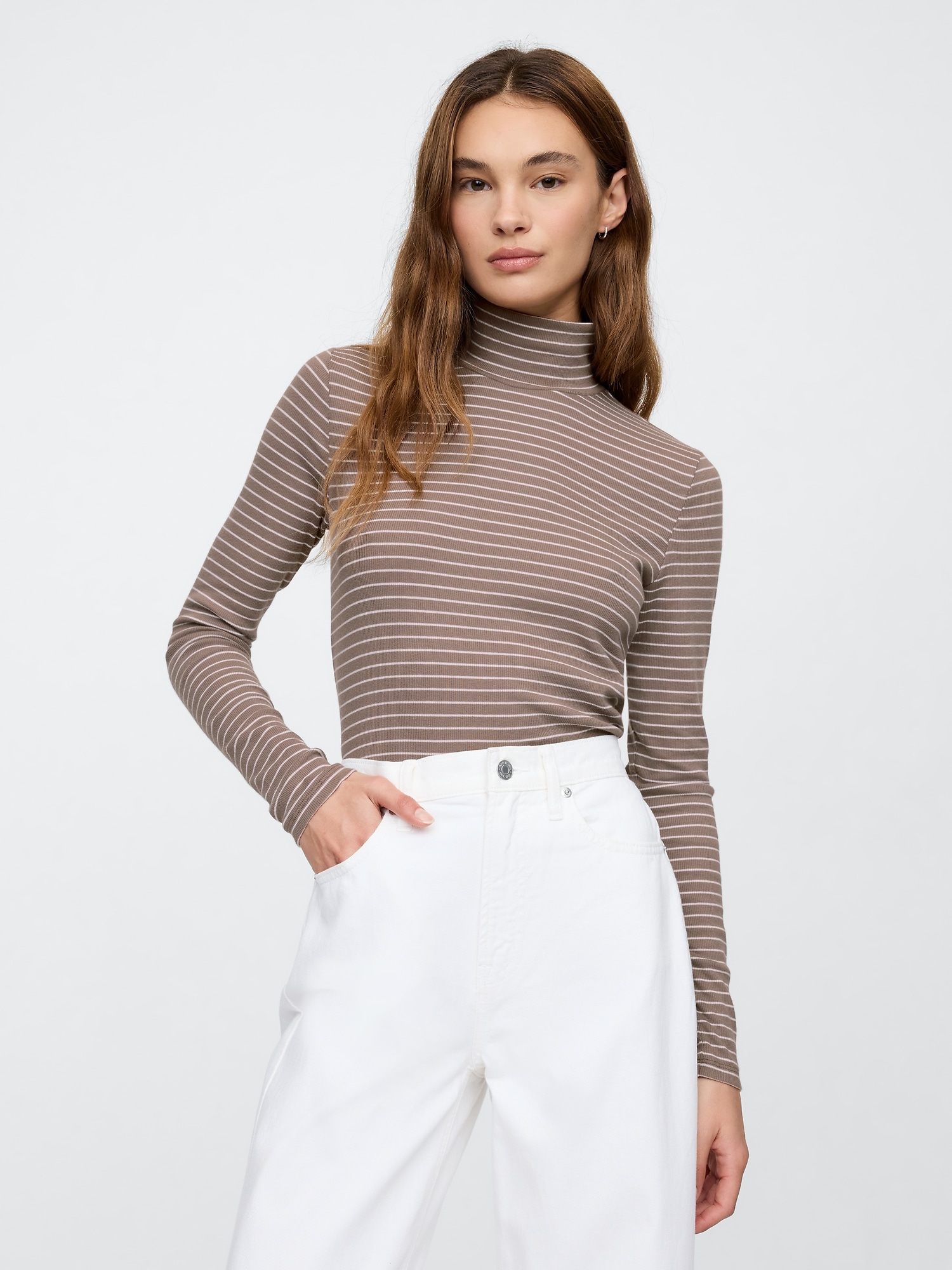 Ribbed Stripe Mockneck T-Shirt