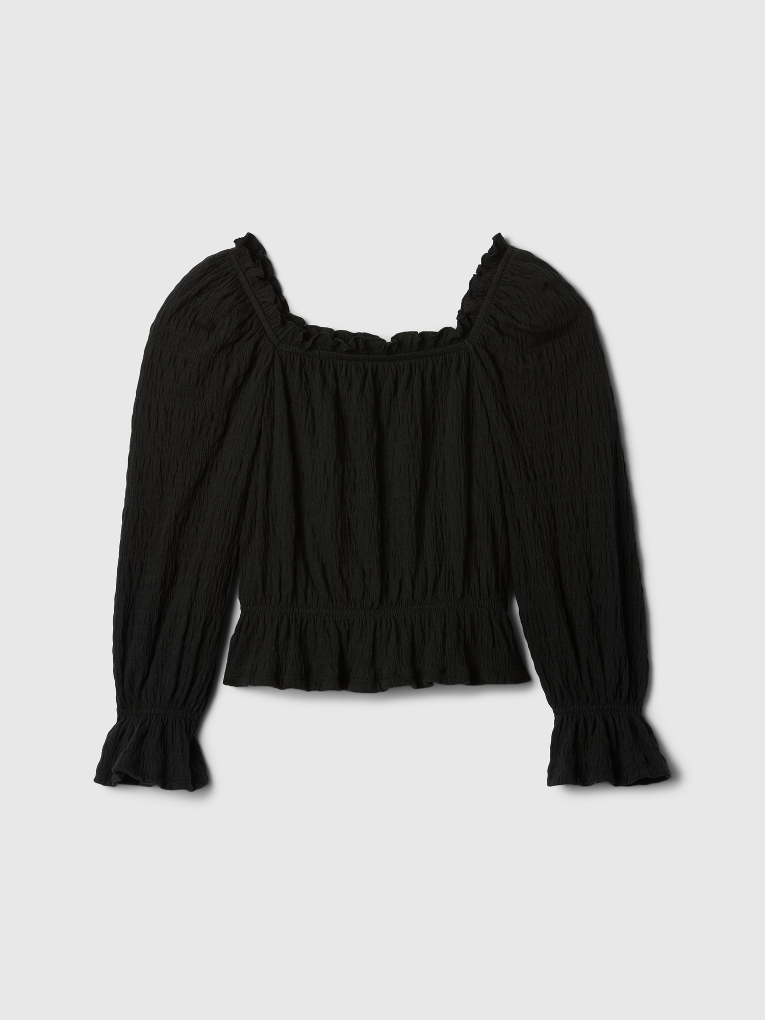 Kids Crinkle Peplum Top - Black