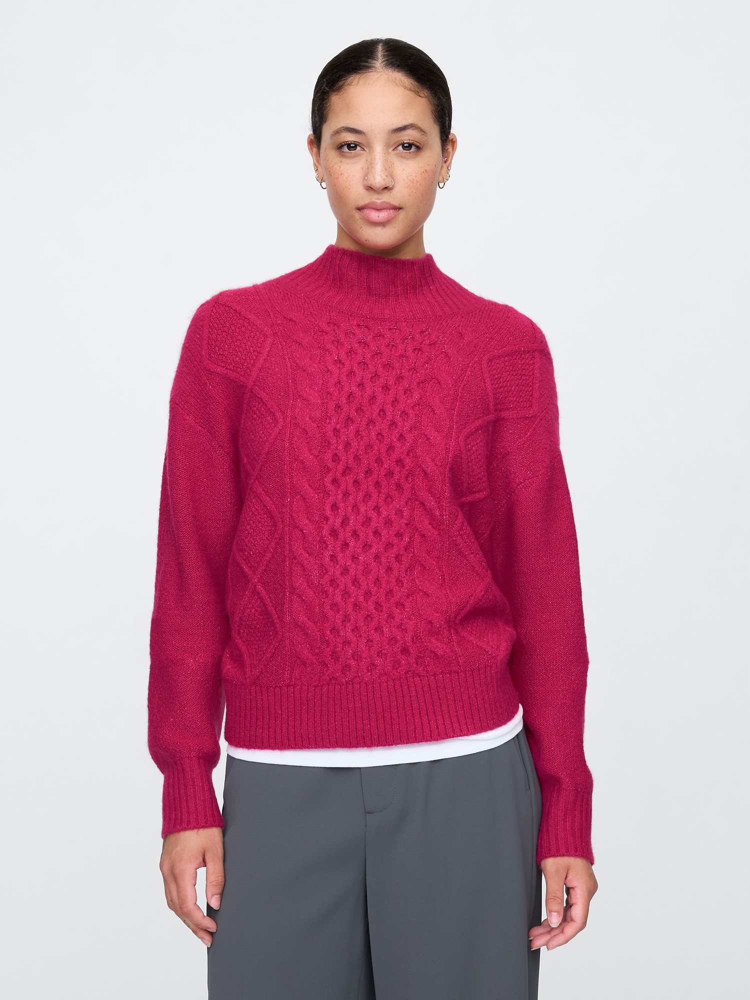 Oversized Cable-Knit Mockneck Sweater