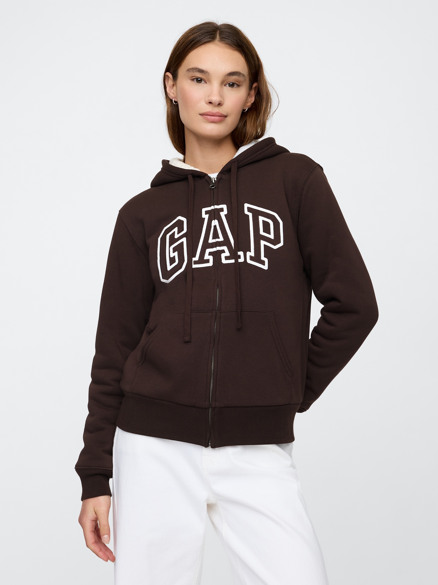 Relaxed Gap Logo Sherpa Lined Zip Hoodie Gap Factory