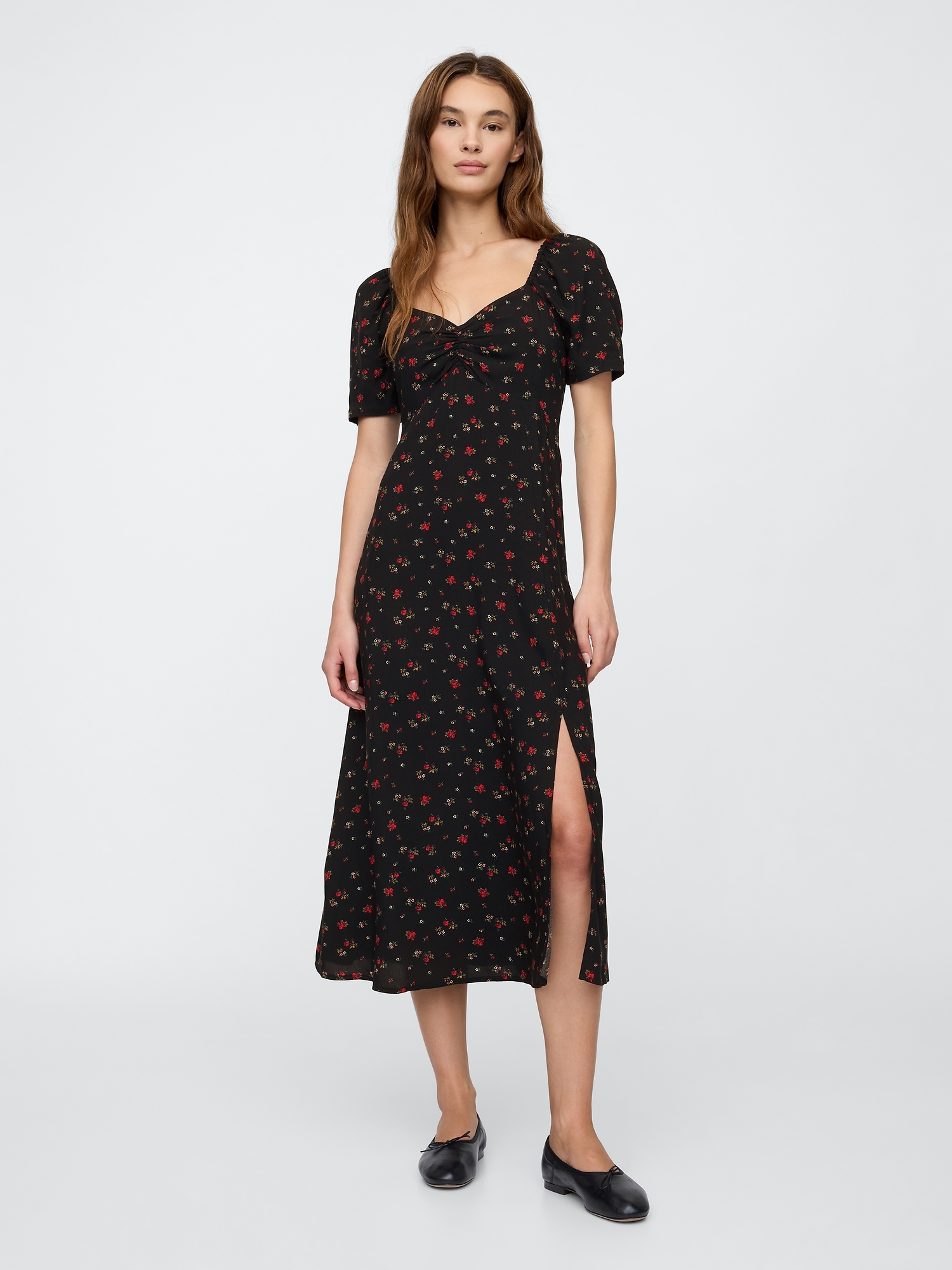 Sweetheart Puff Sleeve Midi Dress