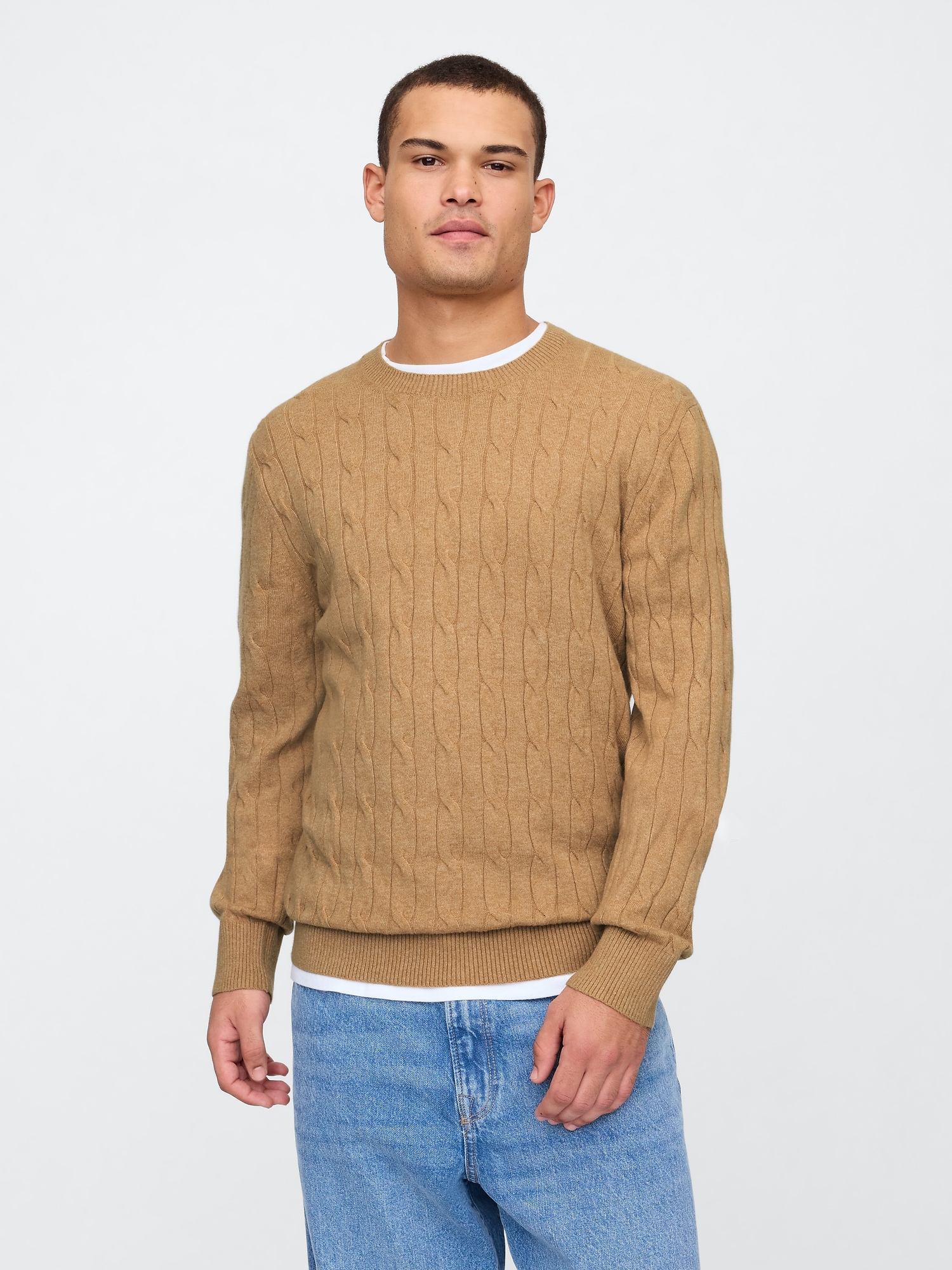 CashSoft Cable-Knit Crewneck Sweater