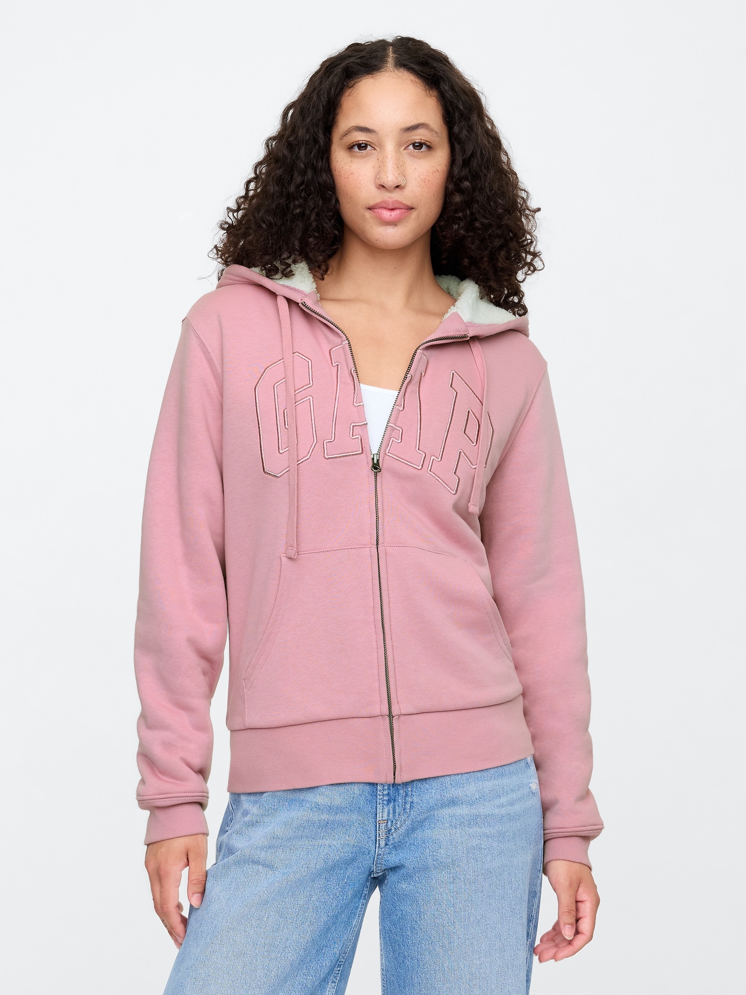 Relaxed Gap Logo Sherpa-Lined Zip Hoodie