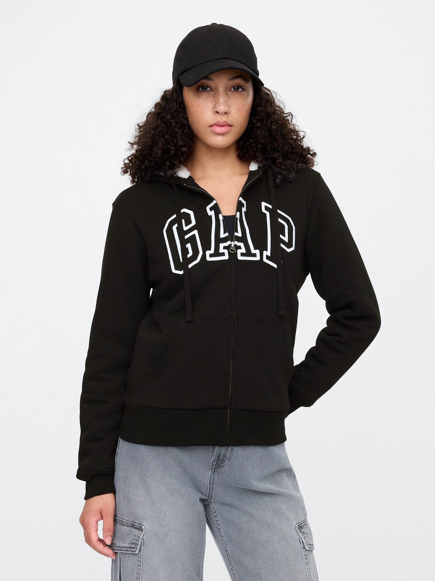 Relaxed Gap Logo Sherpa-Lined Zip Hoodie