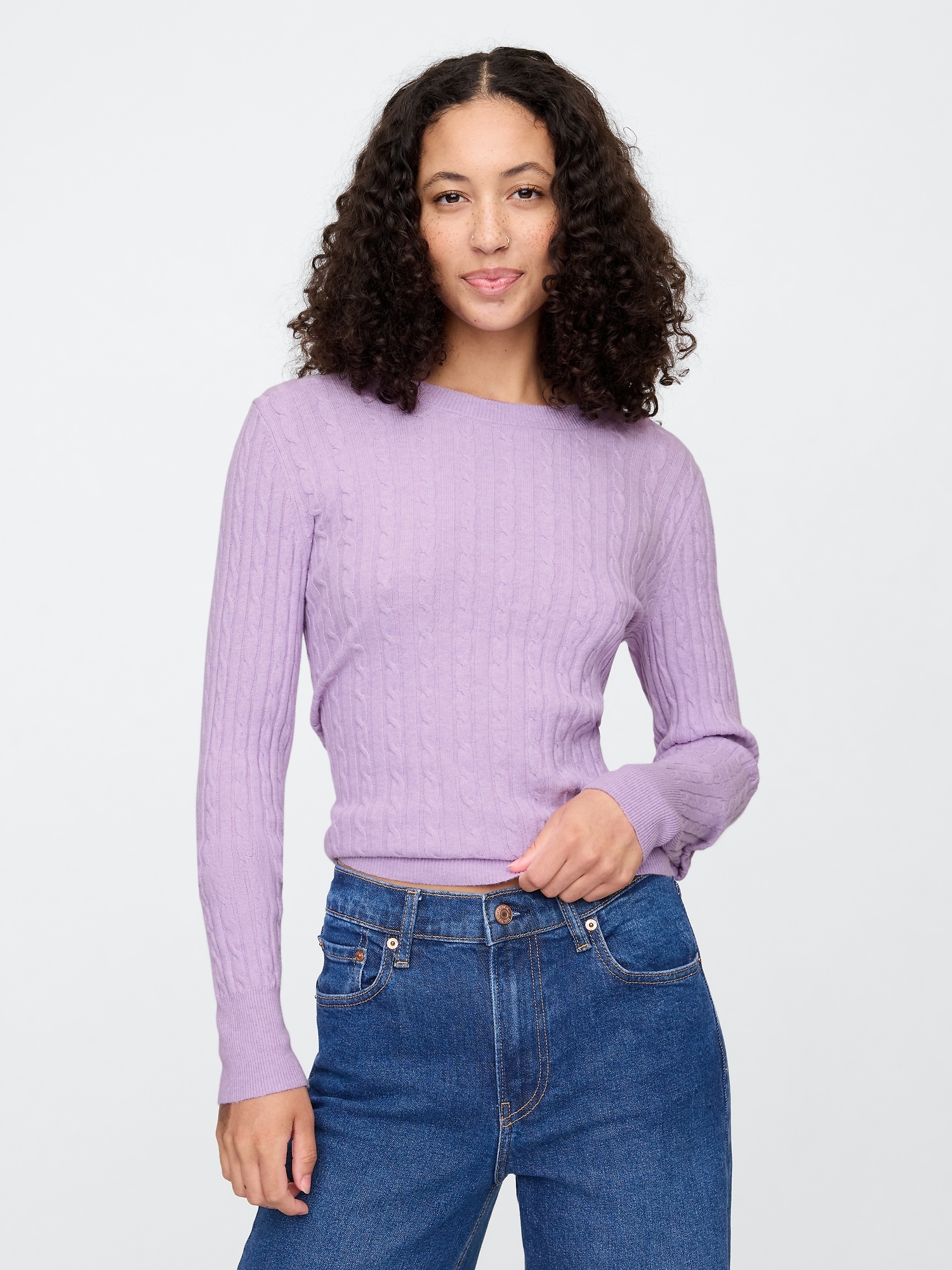 CashSoft Cable-Knit Crewneck Sweater