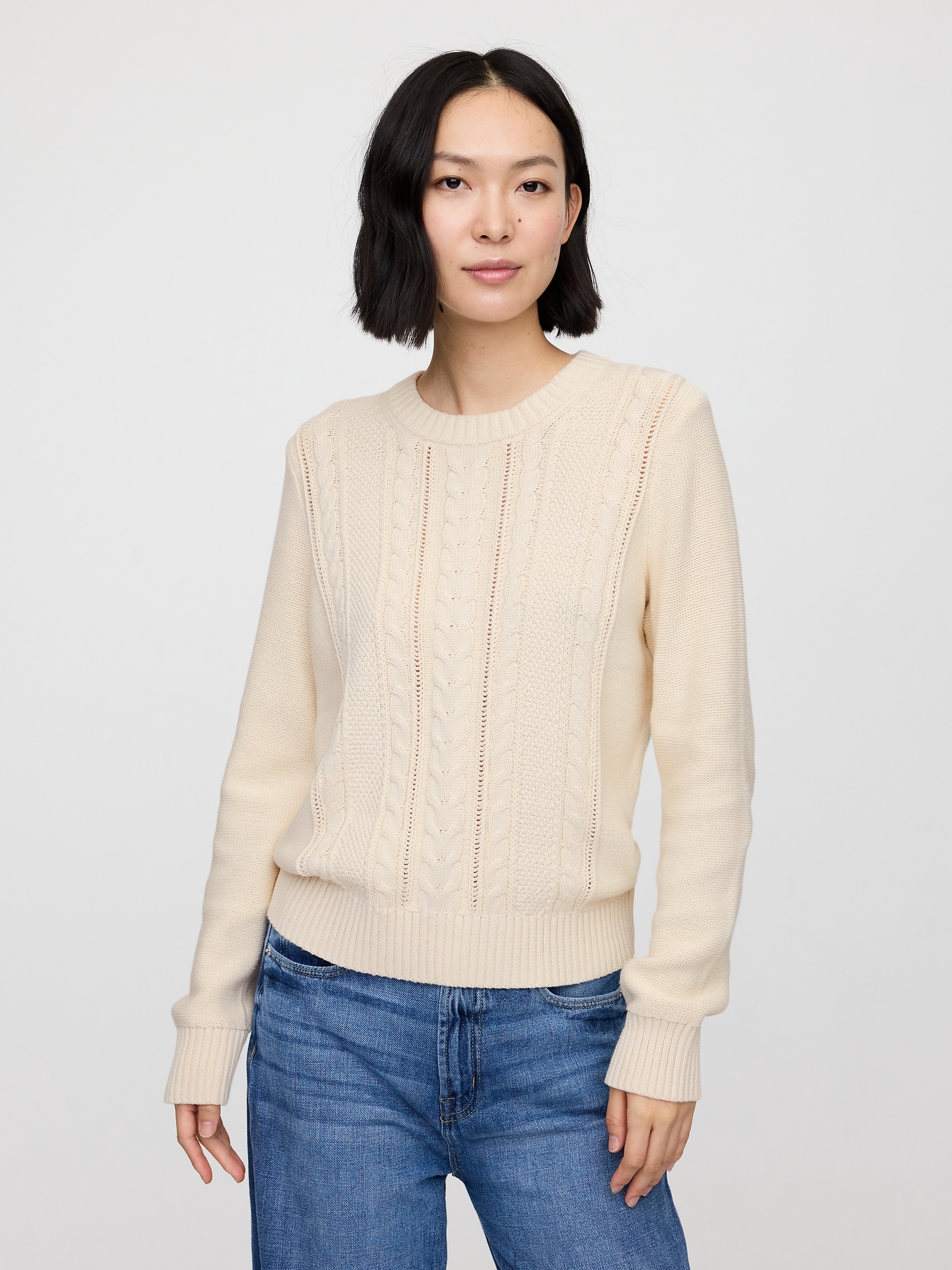 Cable-Knit Crewneck Sweater