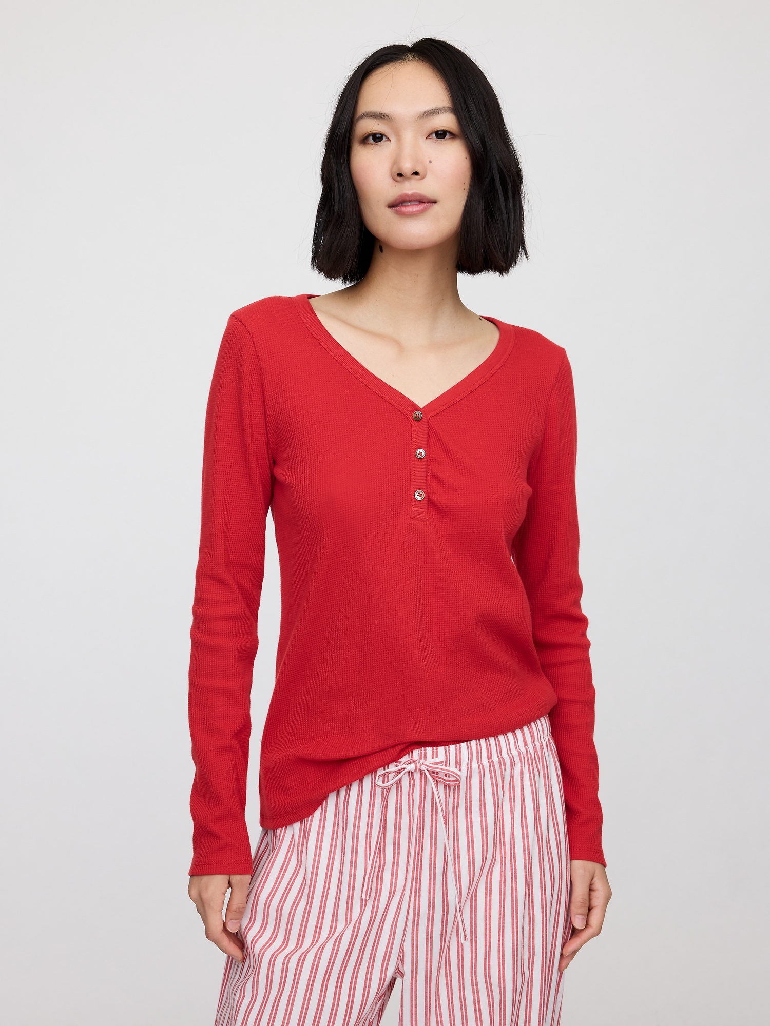 Waffle-Knit Henley PJ Top