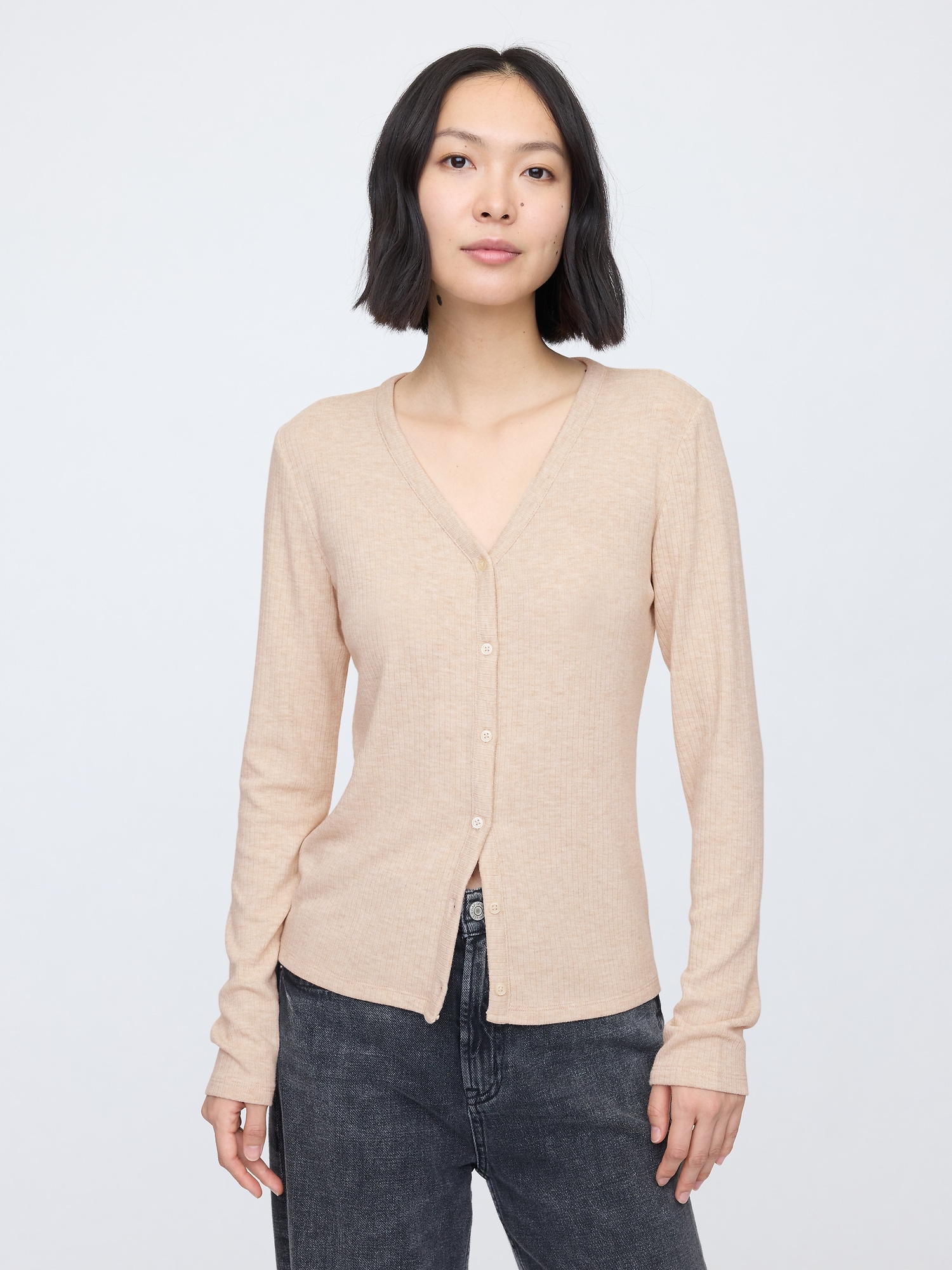 Ribbed V Neck Cardigan Gap Factory