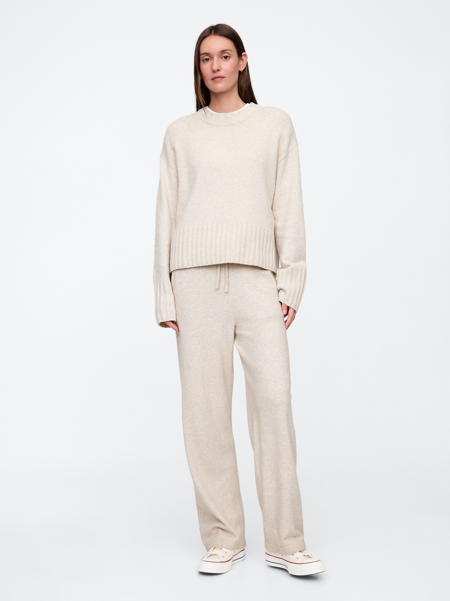 CashSoft Wide-Leg Sweater Pants - Beige