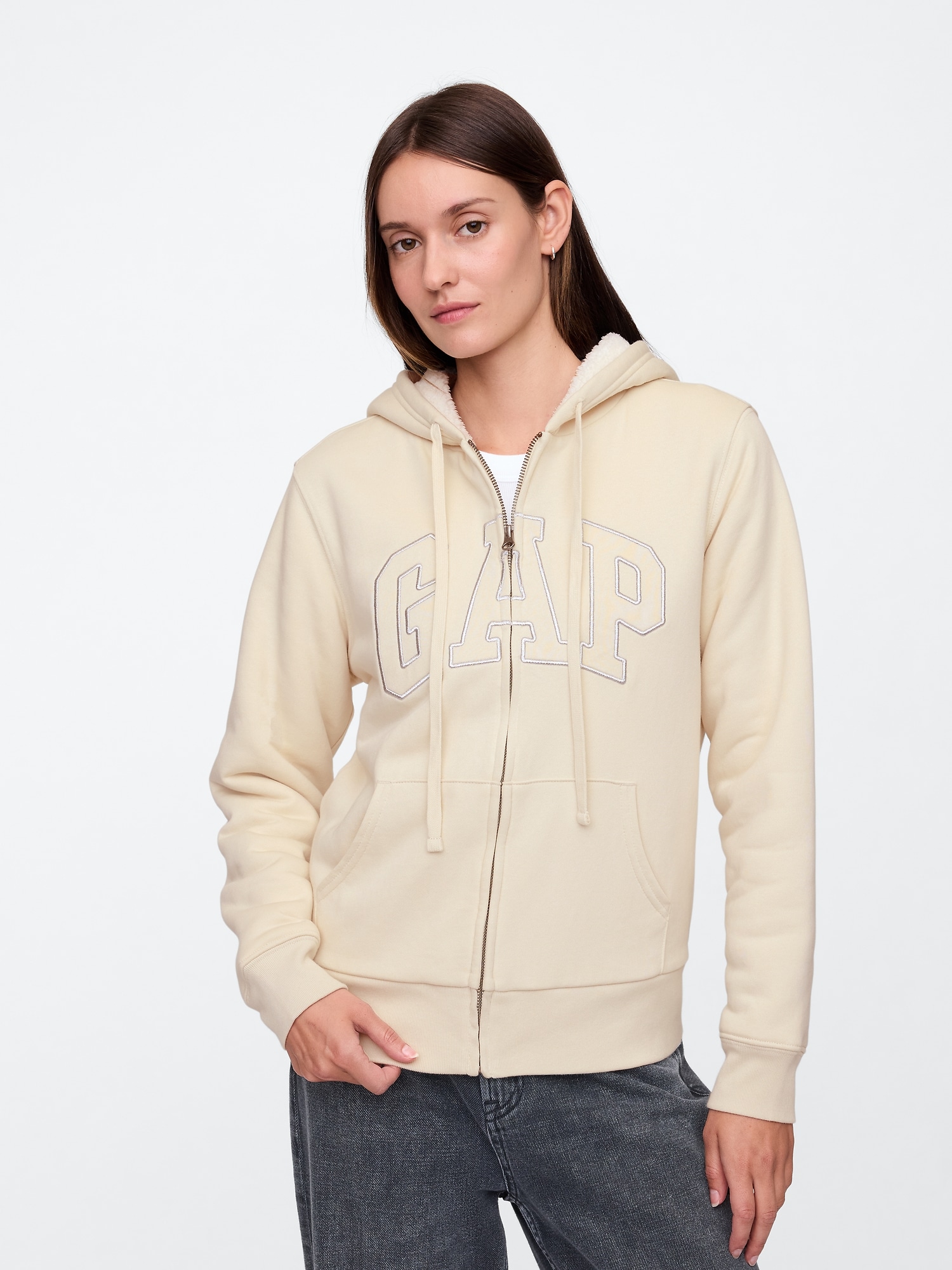 Relaxed Gap Logo Sherpa-Lined Zip Hoodie