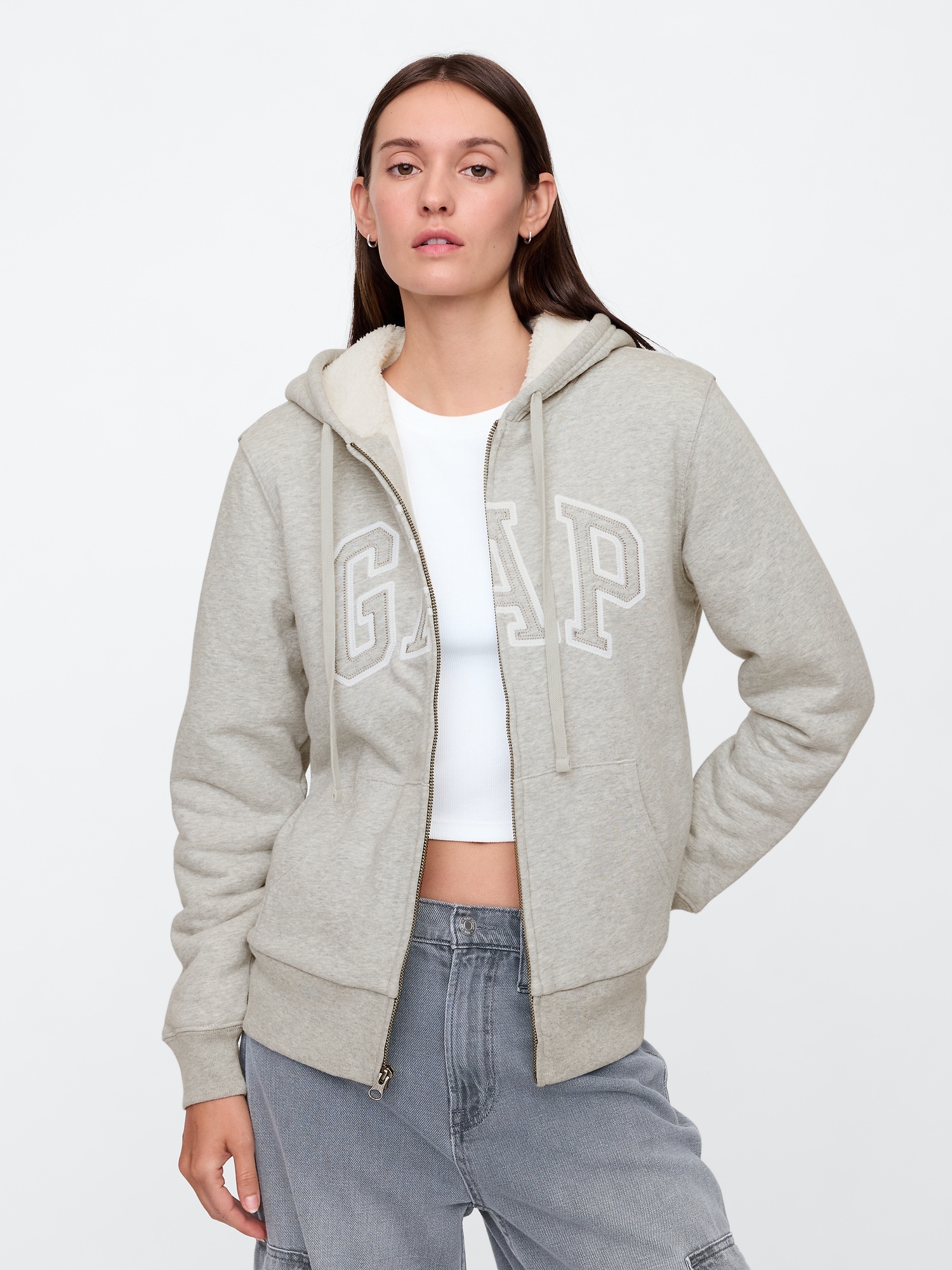 Relaxed Gap Logo Sherpa-Lined Zip Hoodie