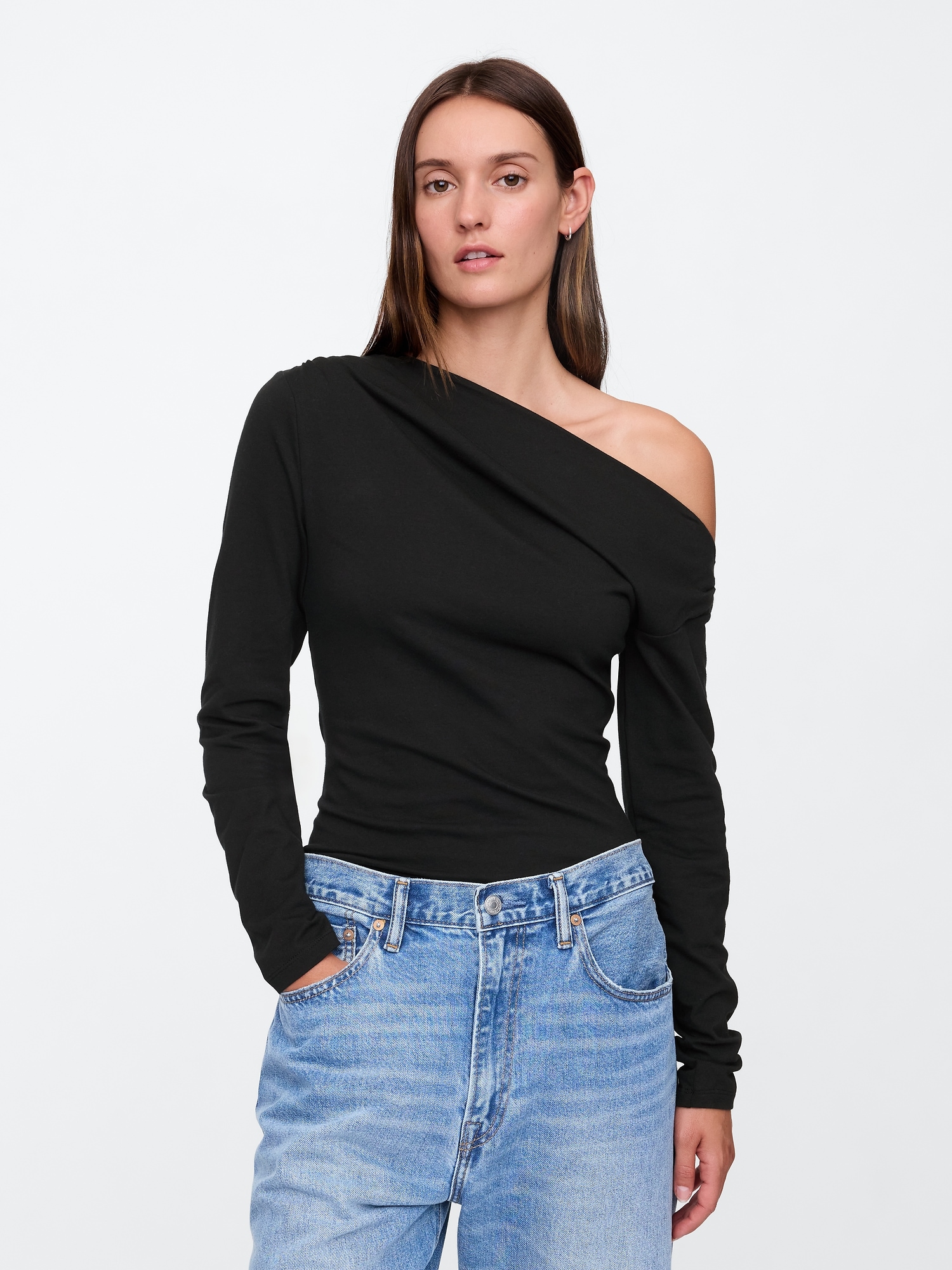 Stretch Jersey One-Shoulder Top