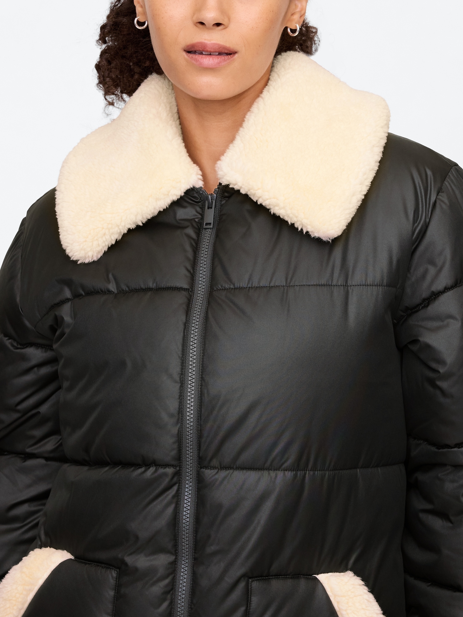 Gap Factory Women s Relaxed Coldcontrol Long Sherpa Puffer Coat Black Size S