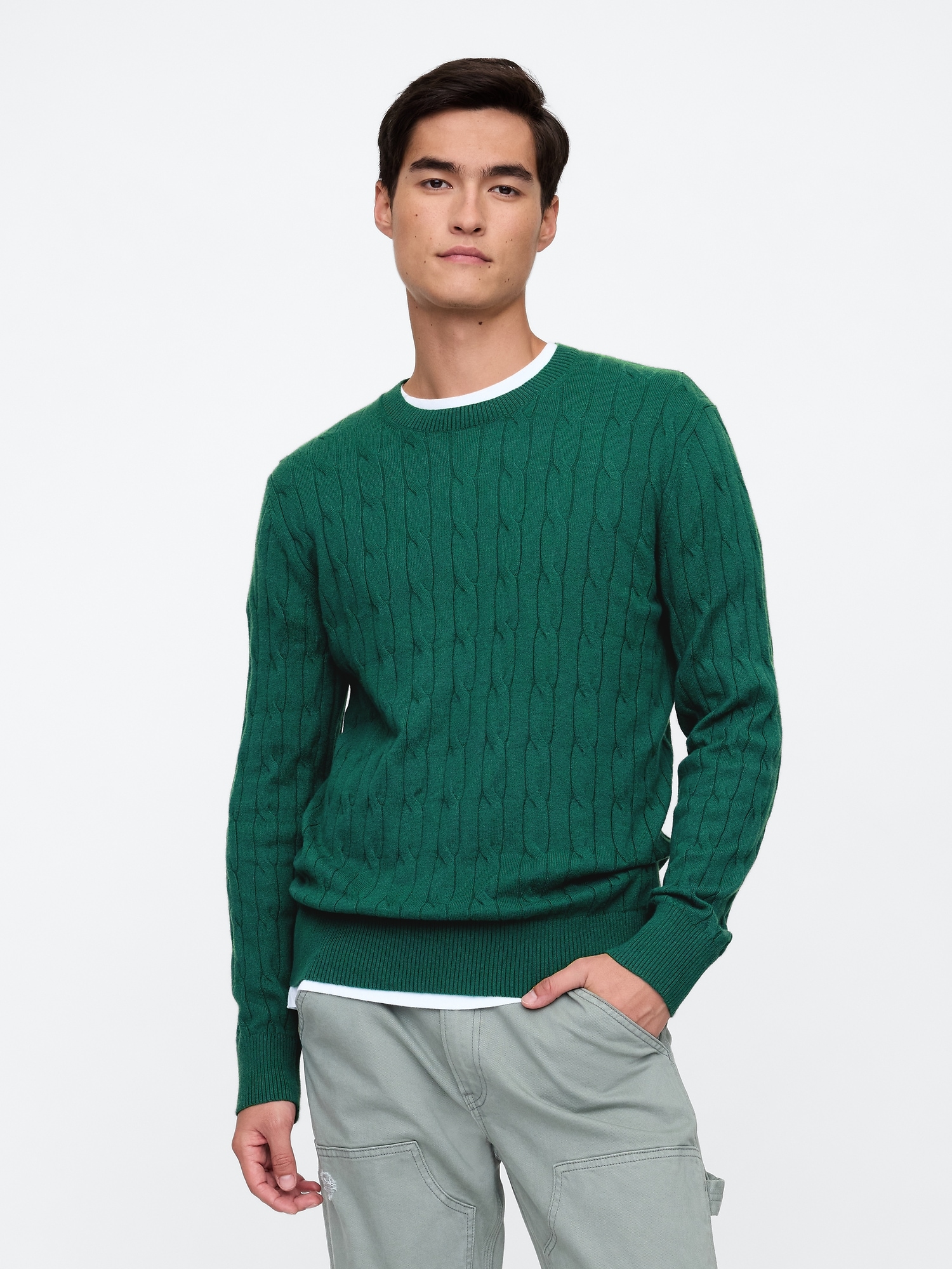 CashSoft Cable-Knit Crewneck Sweater