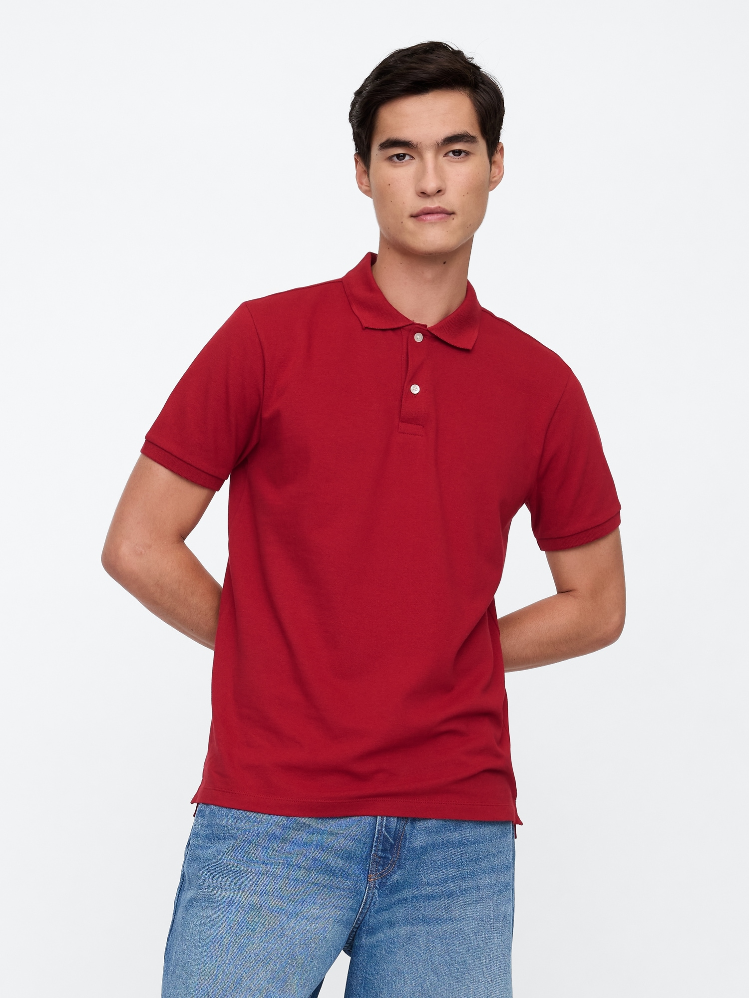 Stretch Pique Polo Shirt - Red