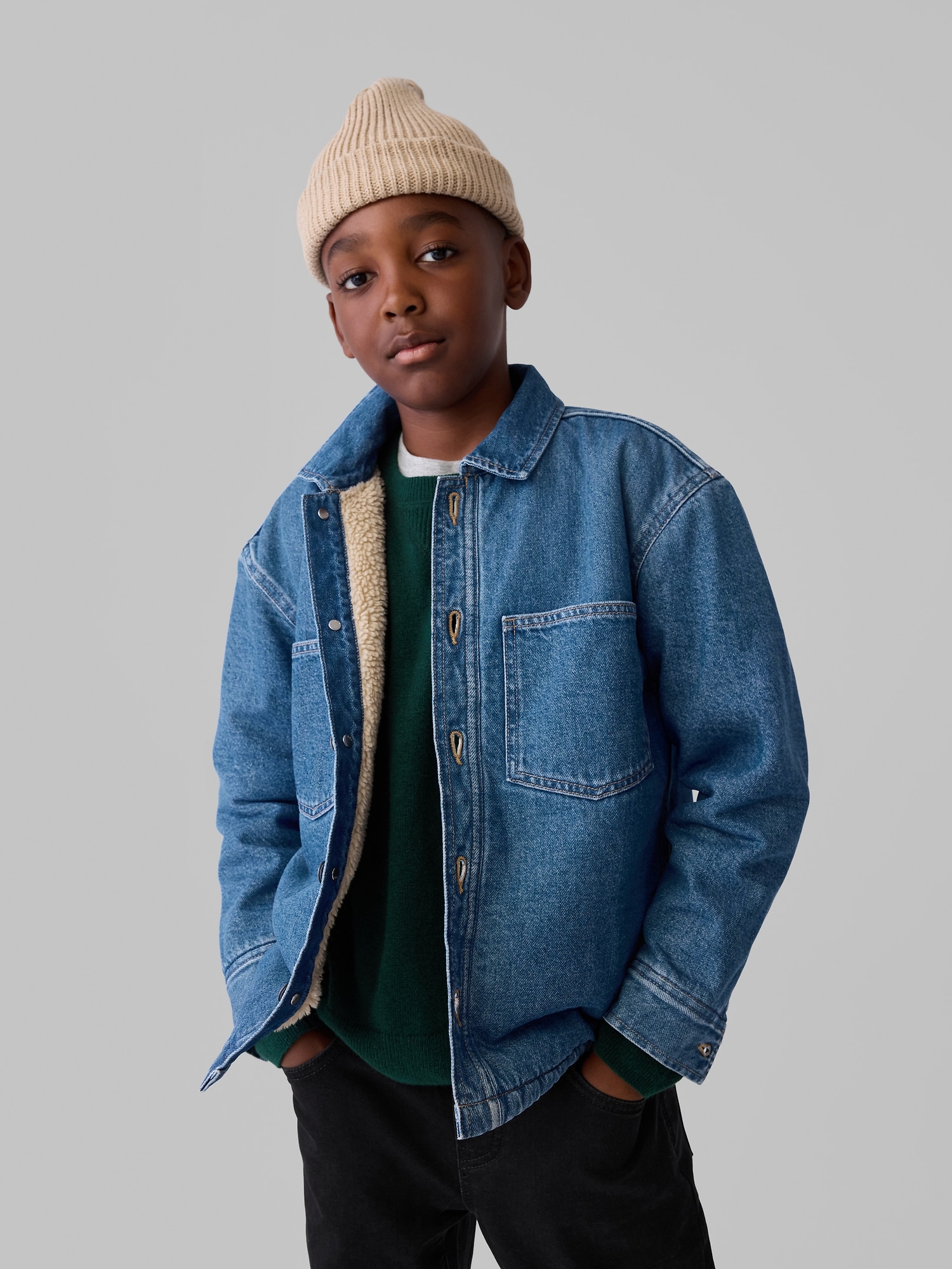 Kids Denim Sherpa Lined Shirt Jacket Gap Factory