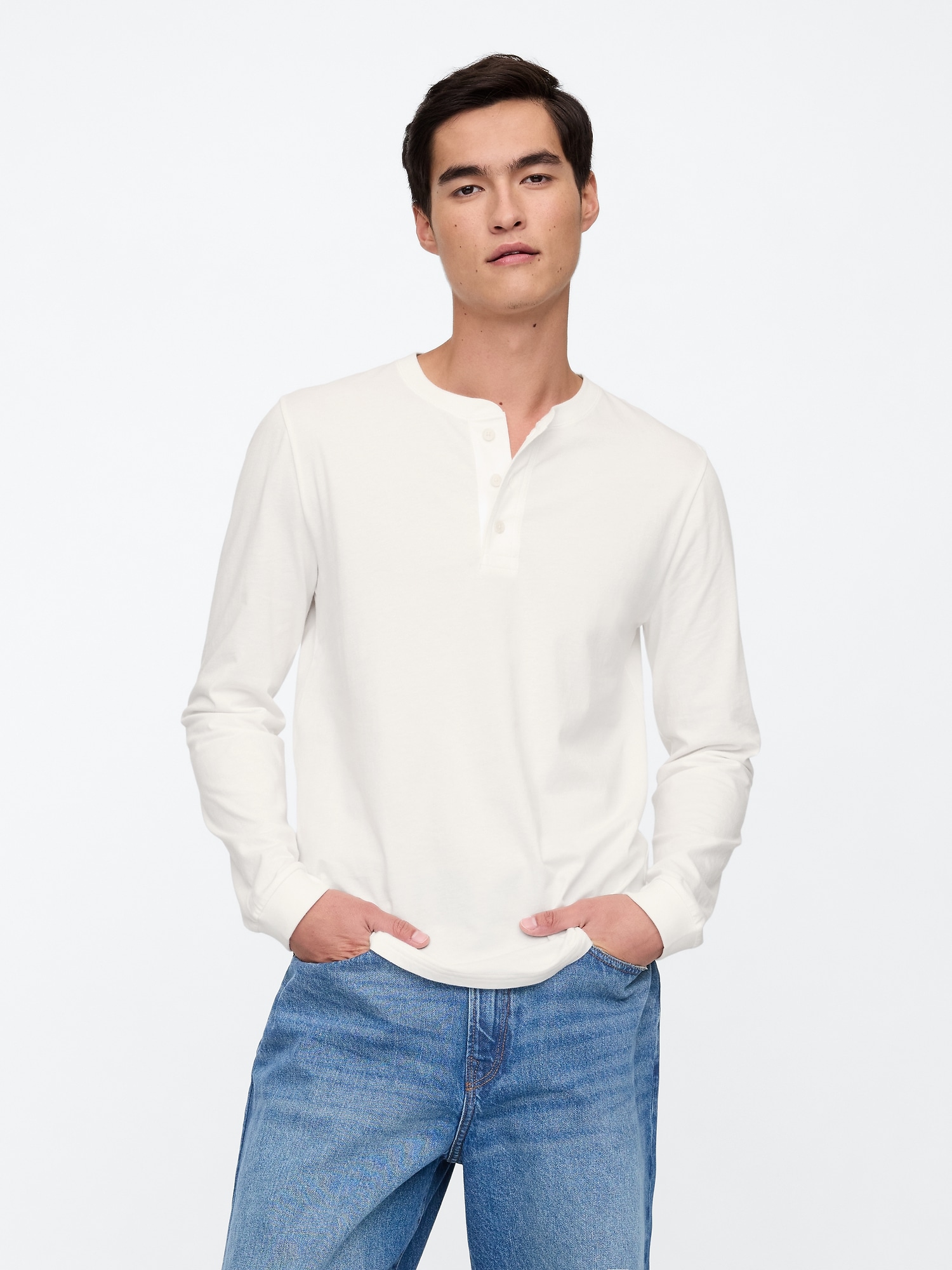 Everyday Soft Curved Hem Henley T-Shirt