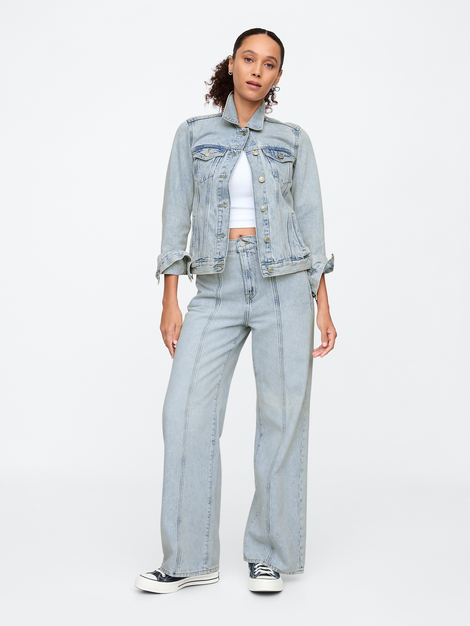 High Rise Drapey Soft Seamed Wide-Leg Jeans