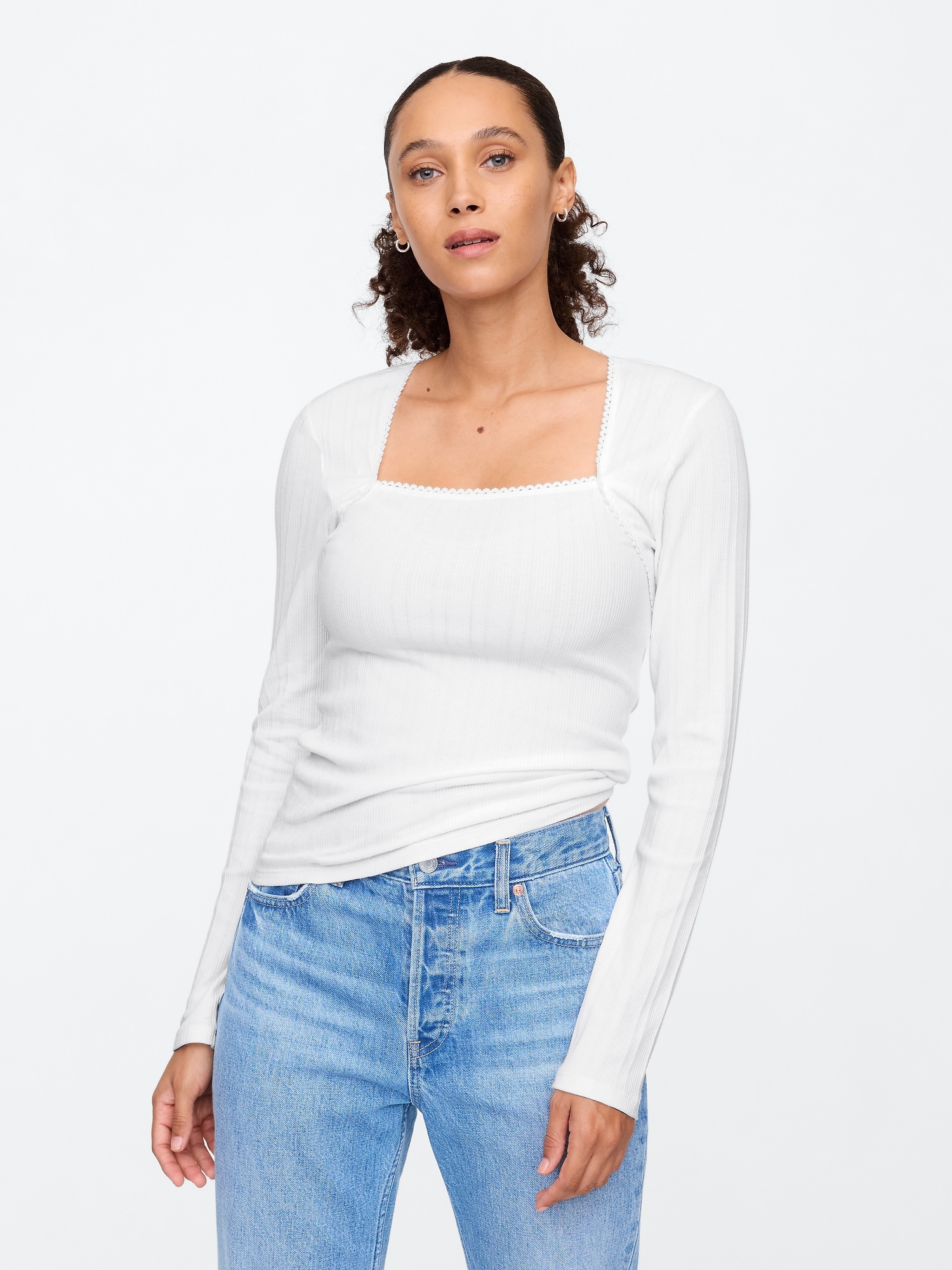 Textured Ribbed Squareneck T-Shirt