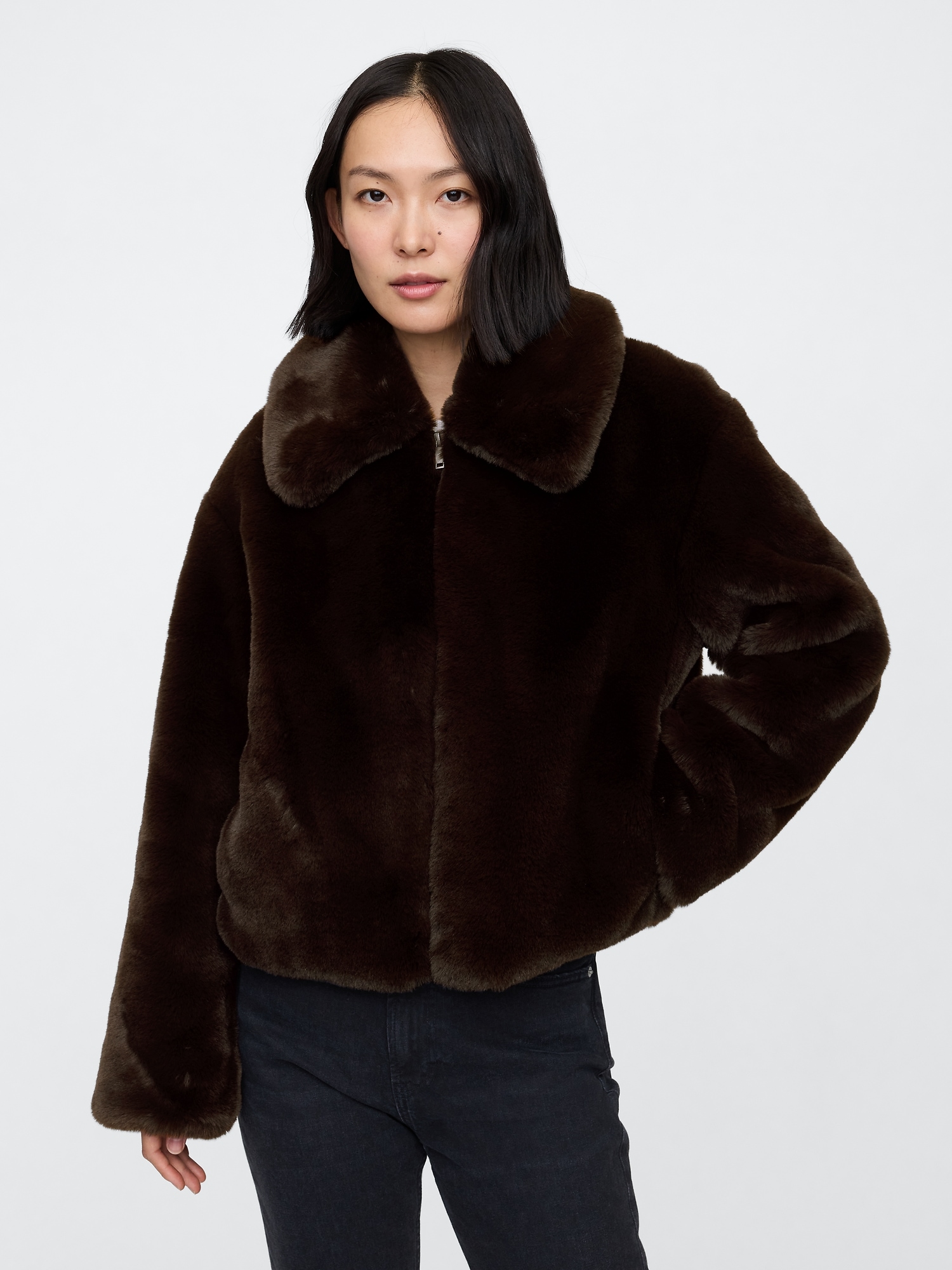 100 Recycled Relaxed Faux Fur Jacket Gap Factory