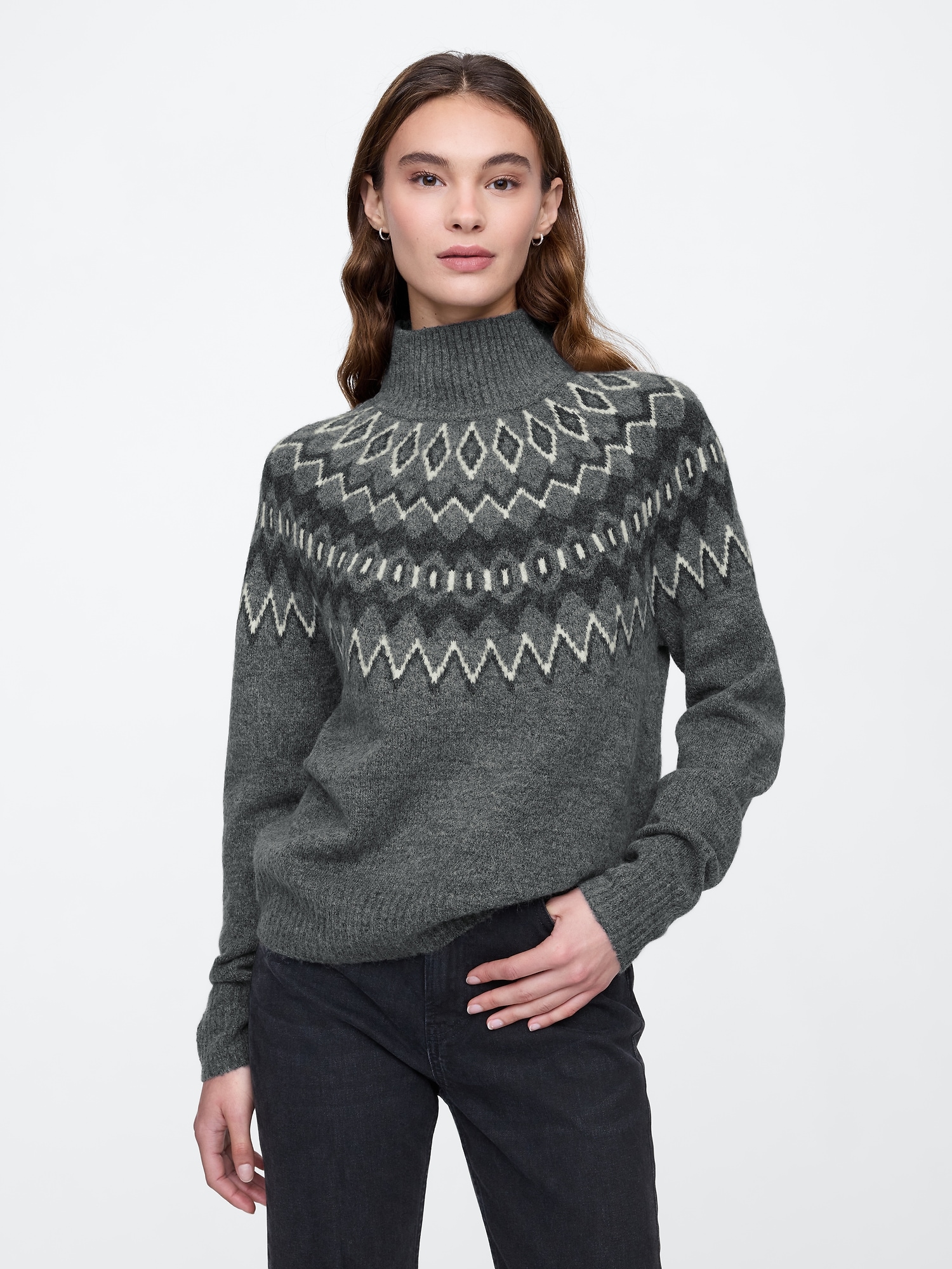 Relaxed Fair Isle Mockneck Sweater