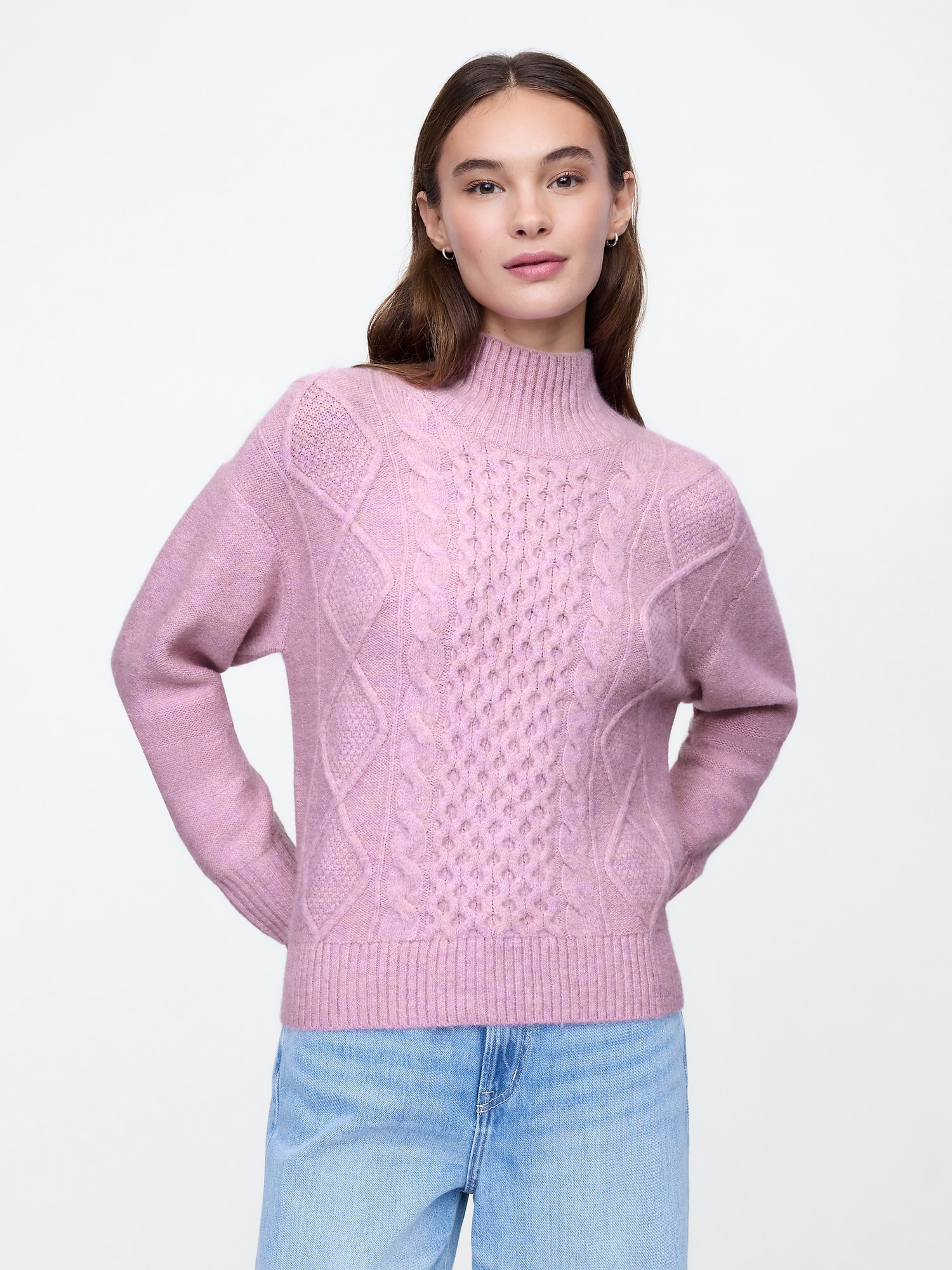 Oversized Cable-Knit Mockneck Sweater