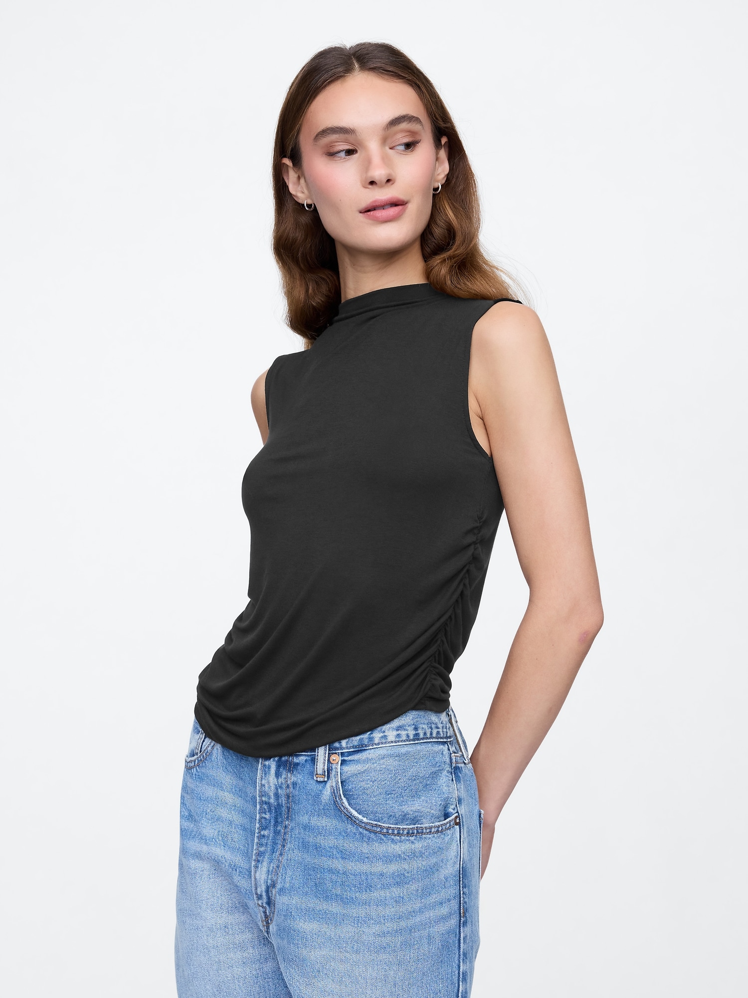 Luxe Sleeveless Mockneck T-Shirt