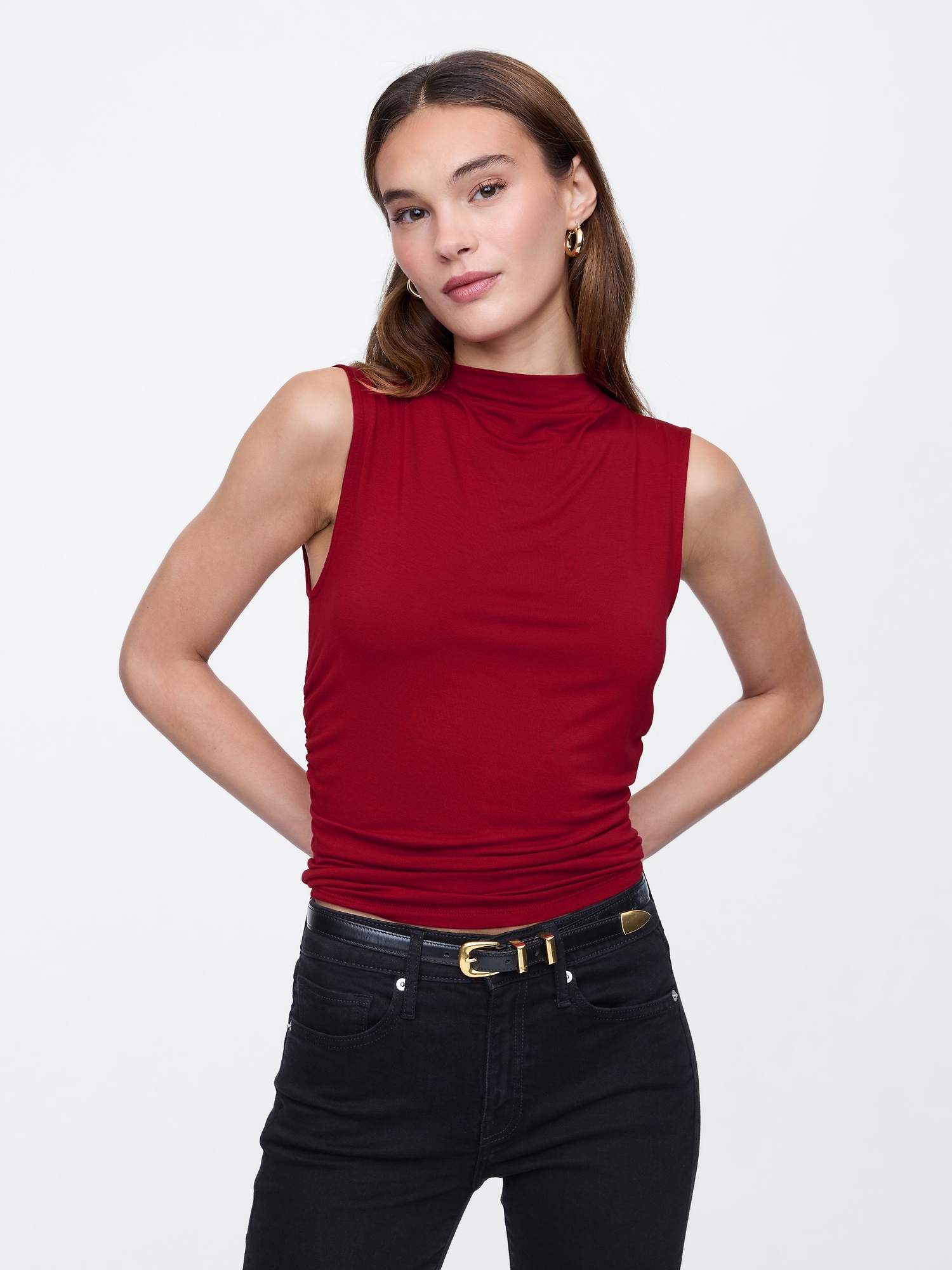 Luxe Sleeveless Mockneck T-Shirt