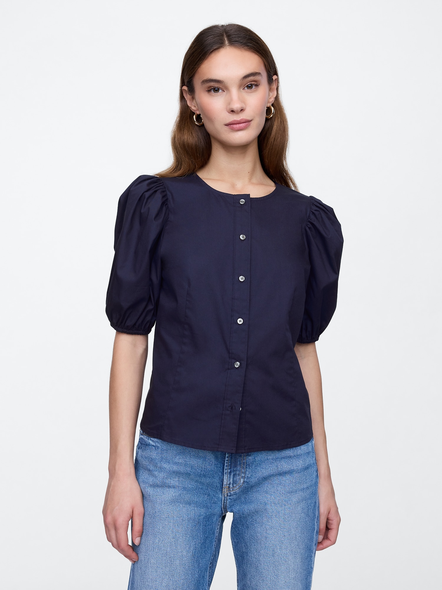 Poplin Puff Sleeve Top