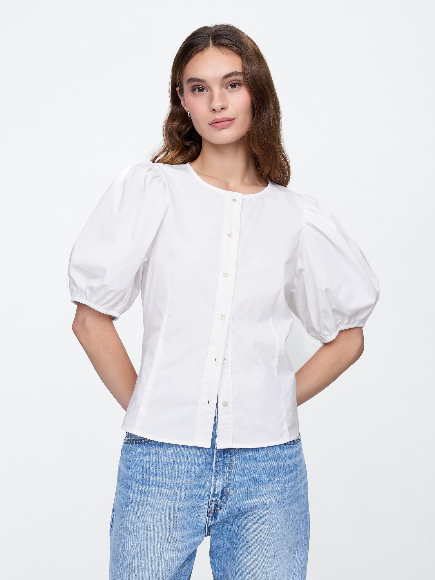 Poplin Puff Sleeve Top