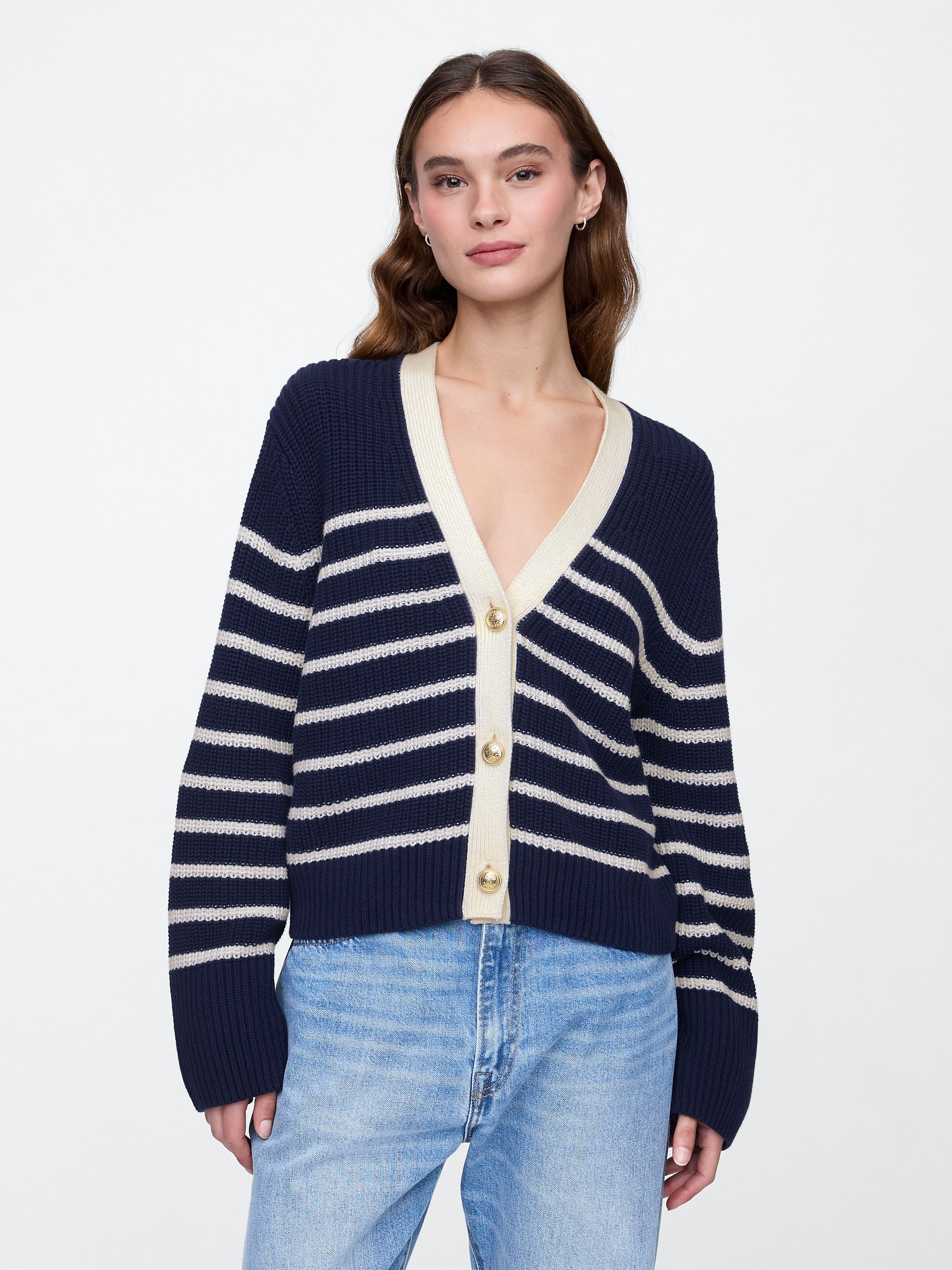 Relaxed Stripe V-Neck Cardigan