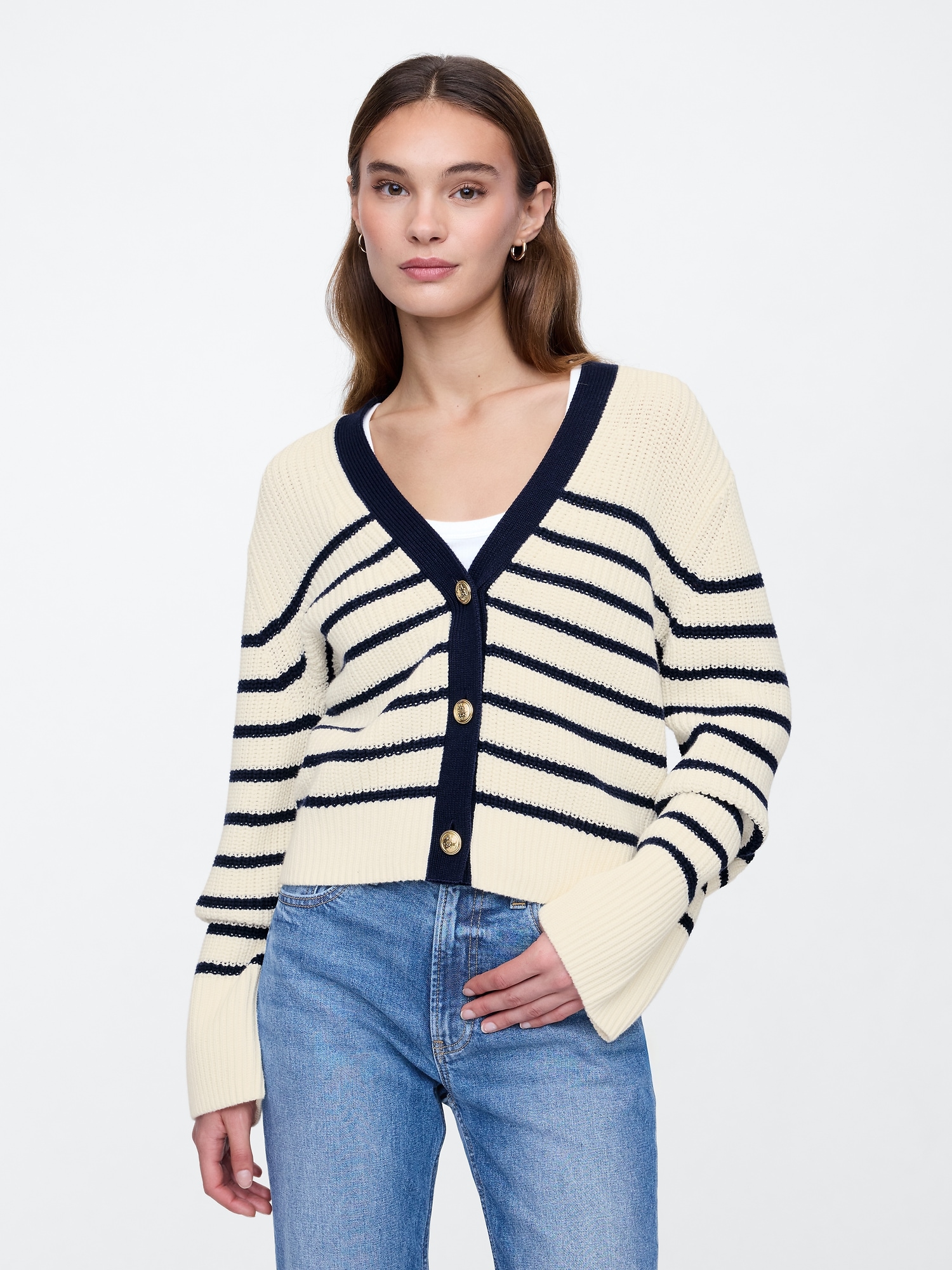 Relaxed Stripe V-Neck Cardigan