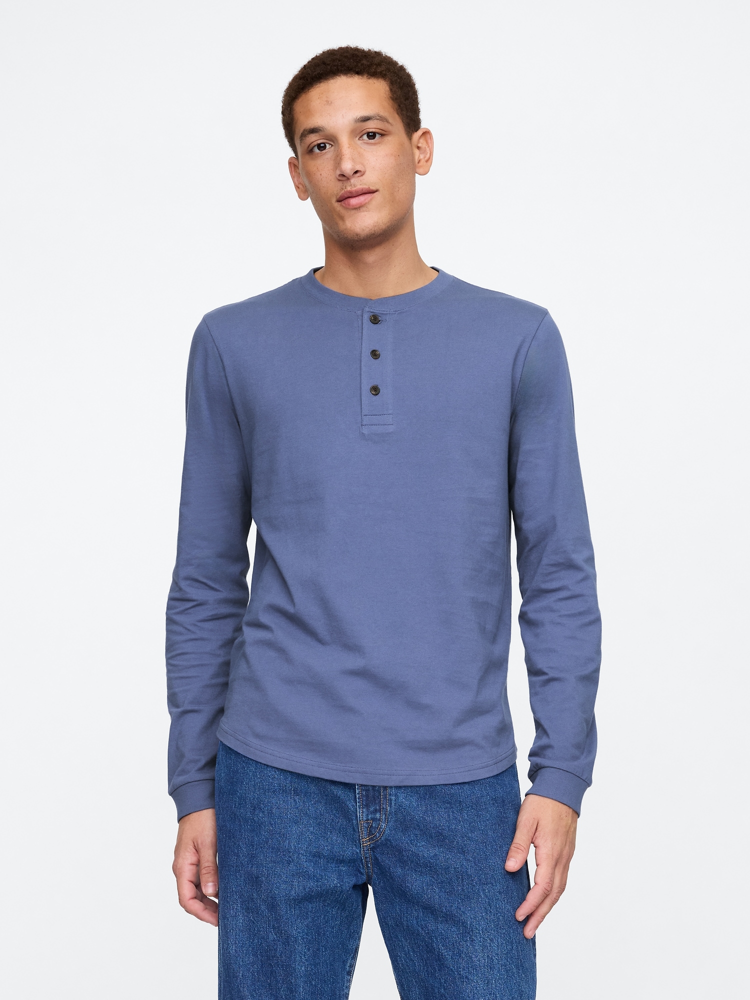 Everyday Soft Curved Hem Henley T-Shirt