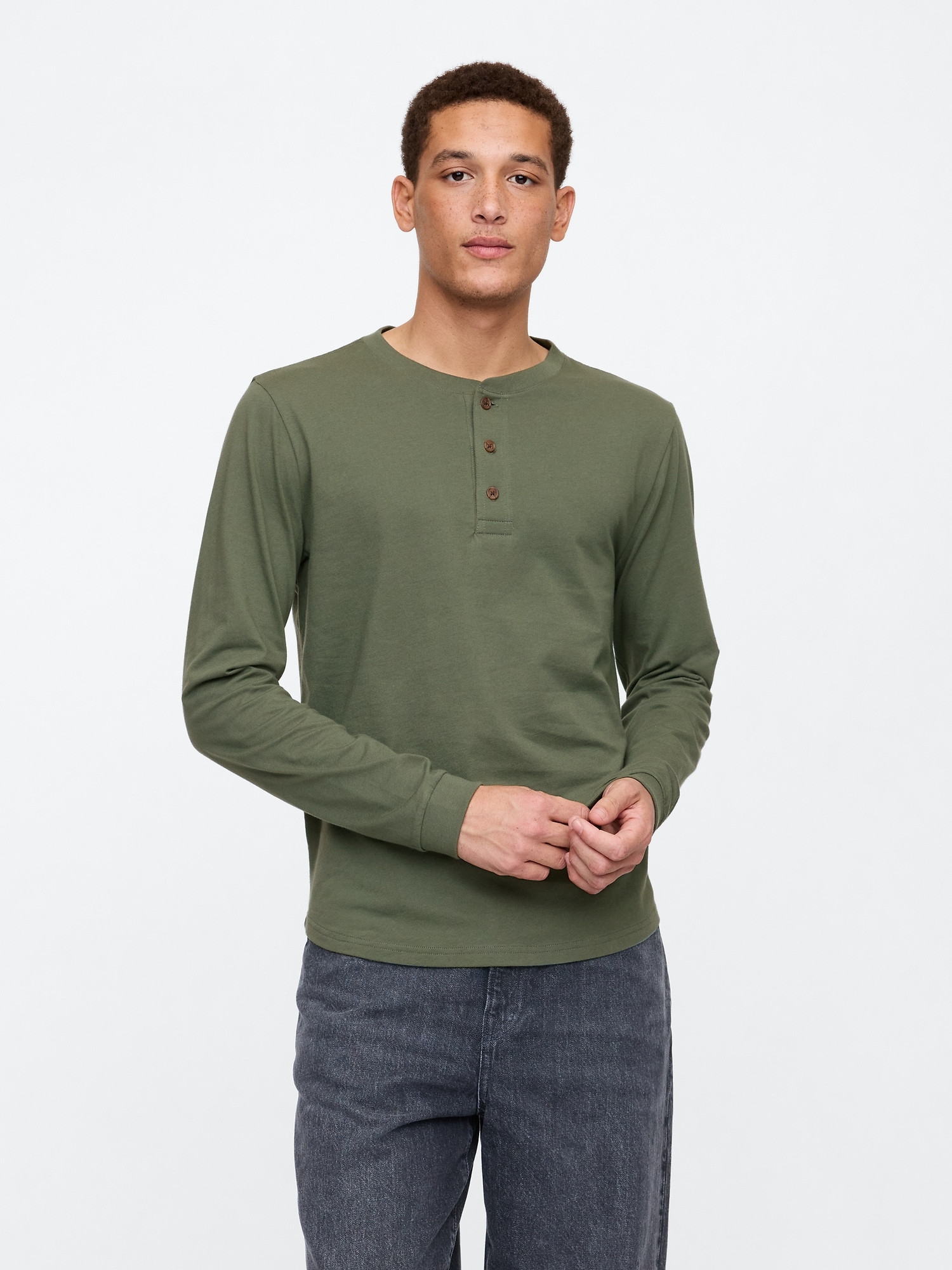 Everyday Soft Curved Hem Henley T-Shirt