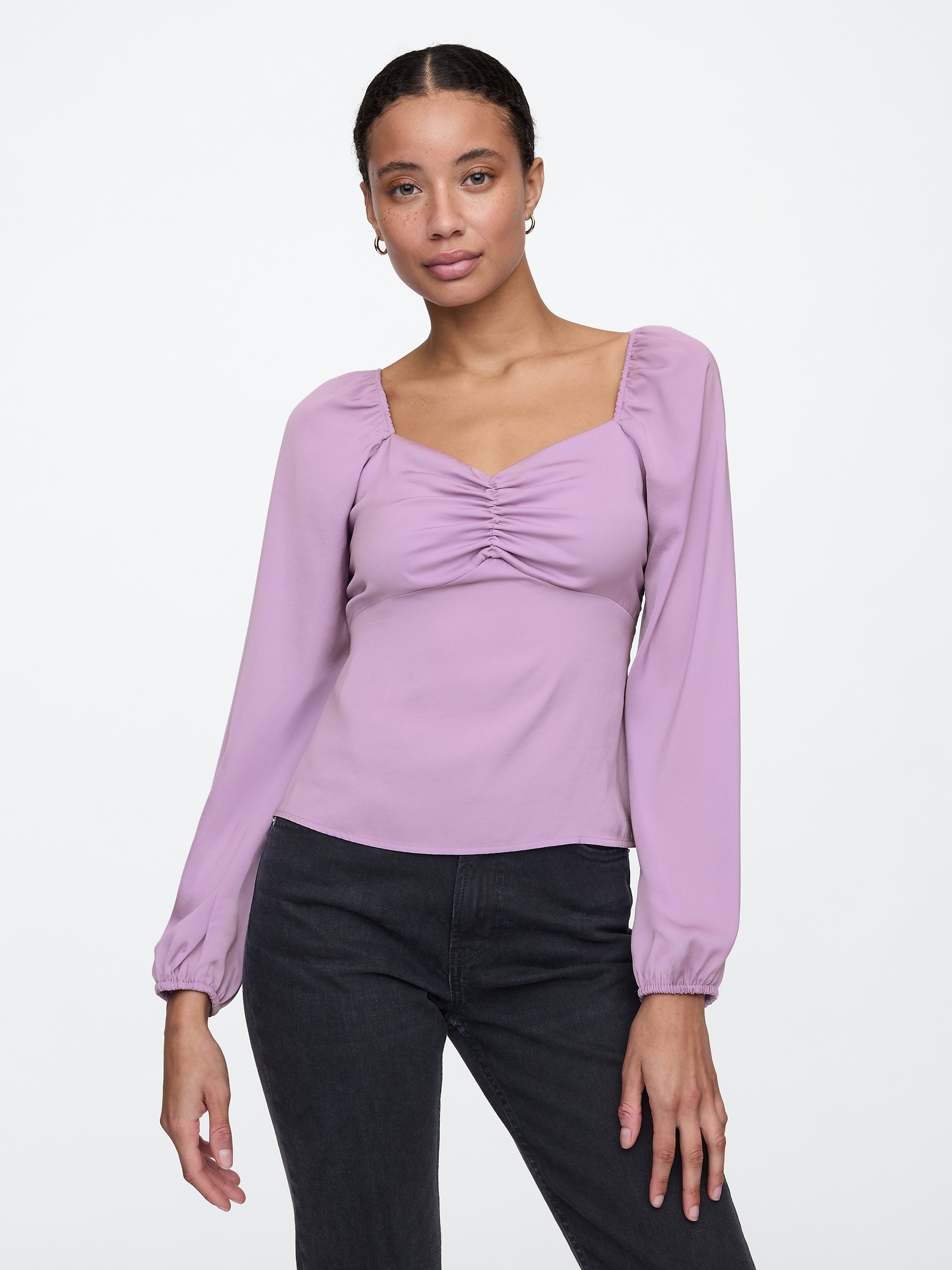 Satin Puff Sleeve Sweetheart Top