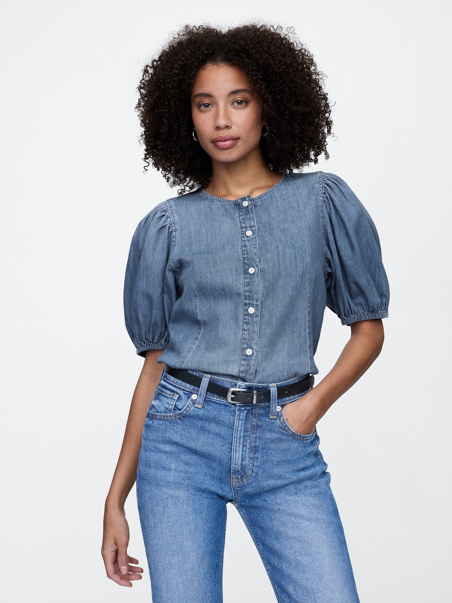 Denim Puff Sleeve Top