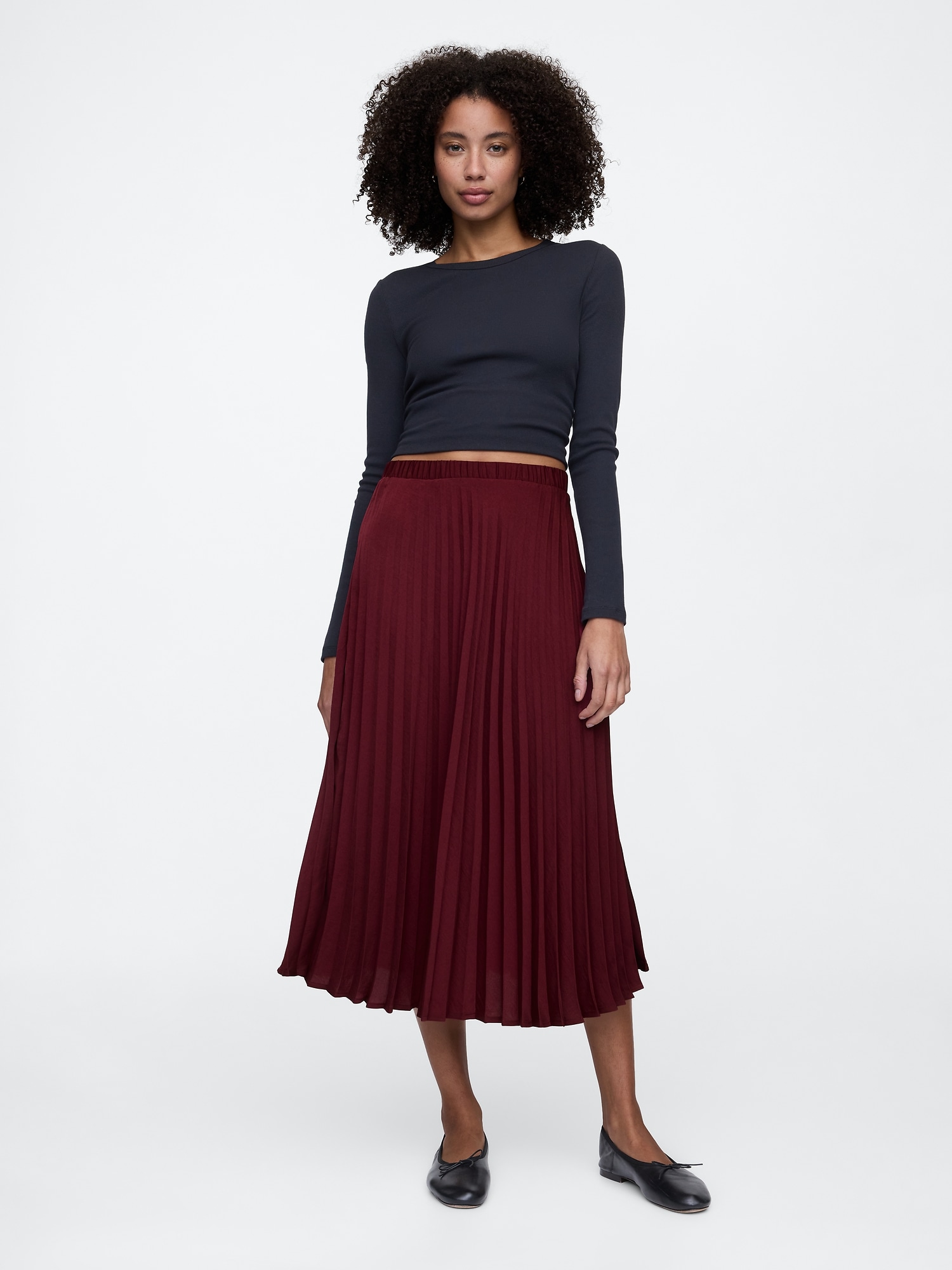 Satin Pleated Midi Skirt