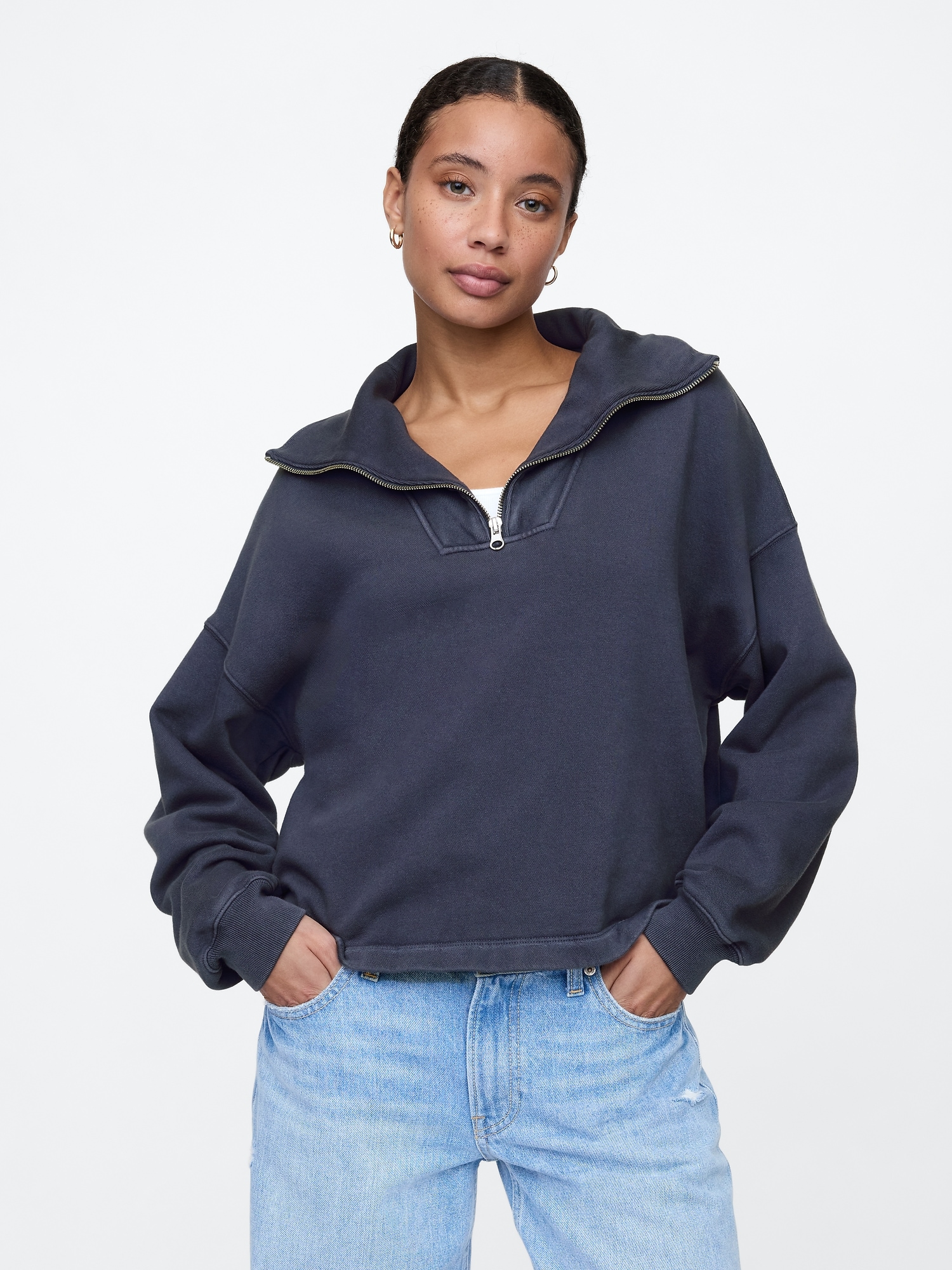 Quarter zip fuzzy sweater best sale