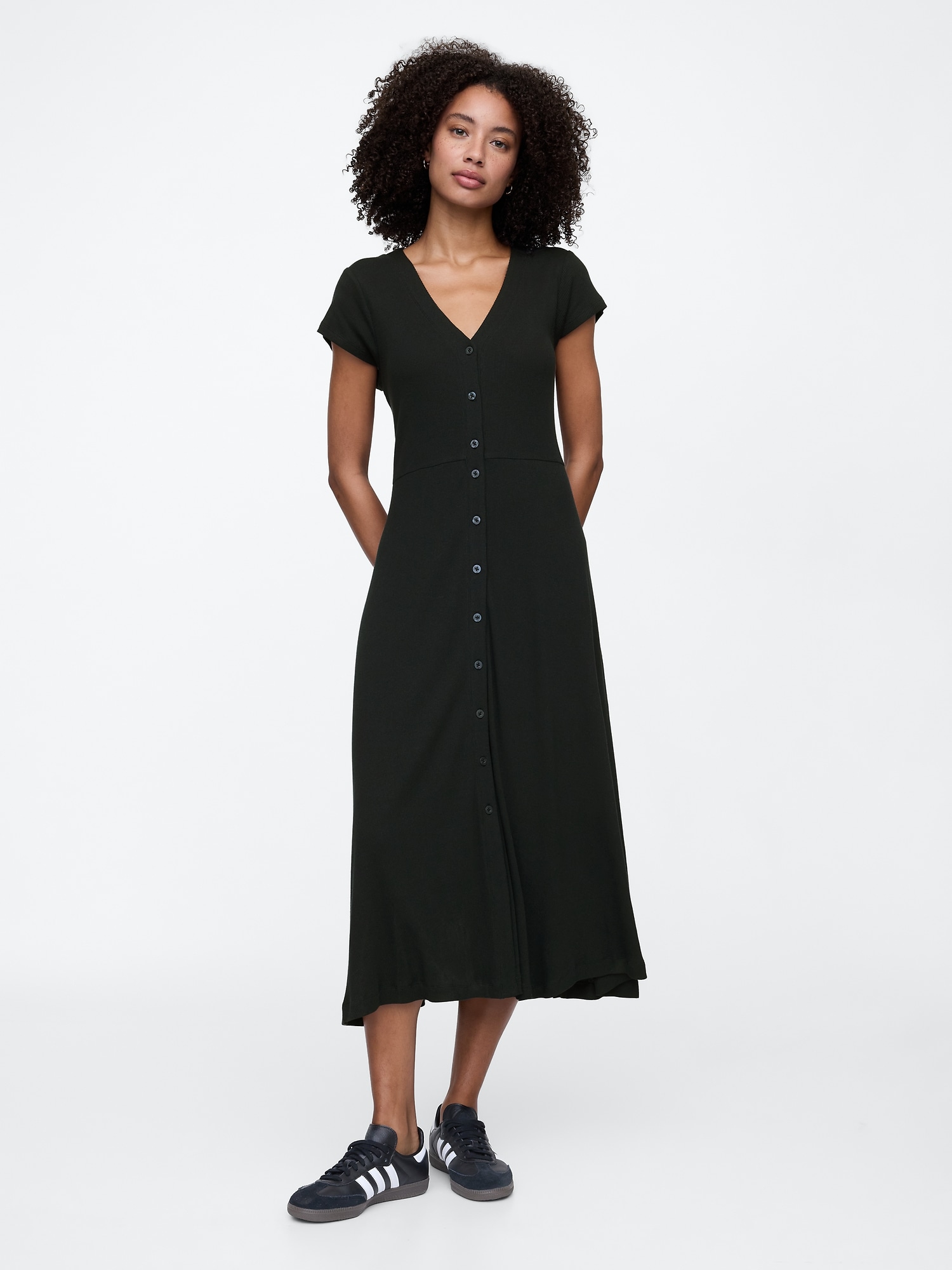 Ribbed V-Neck Midi Dress