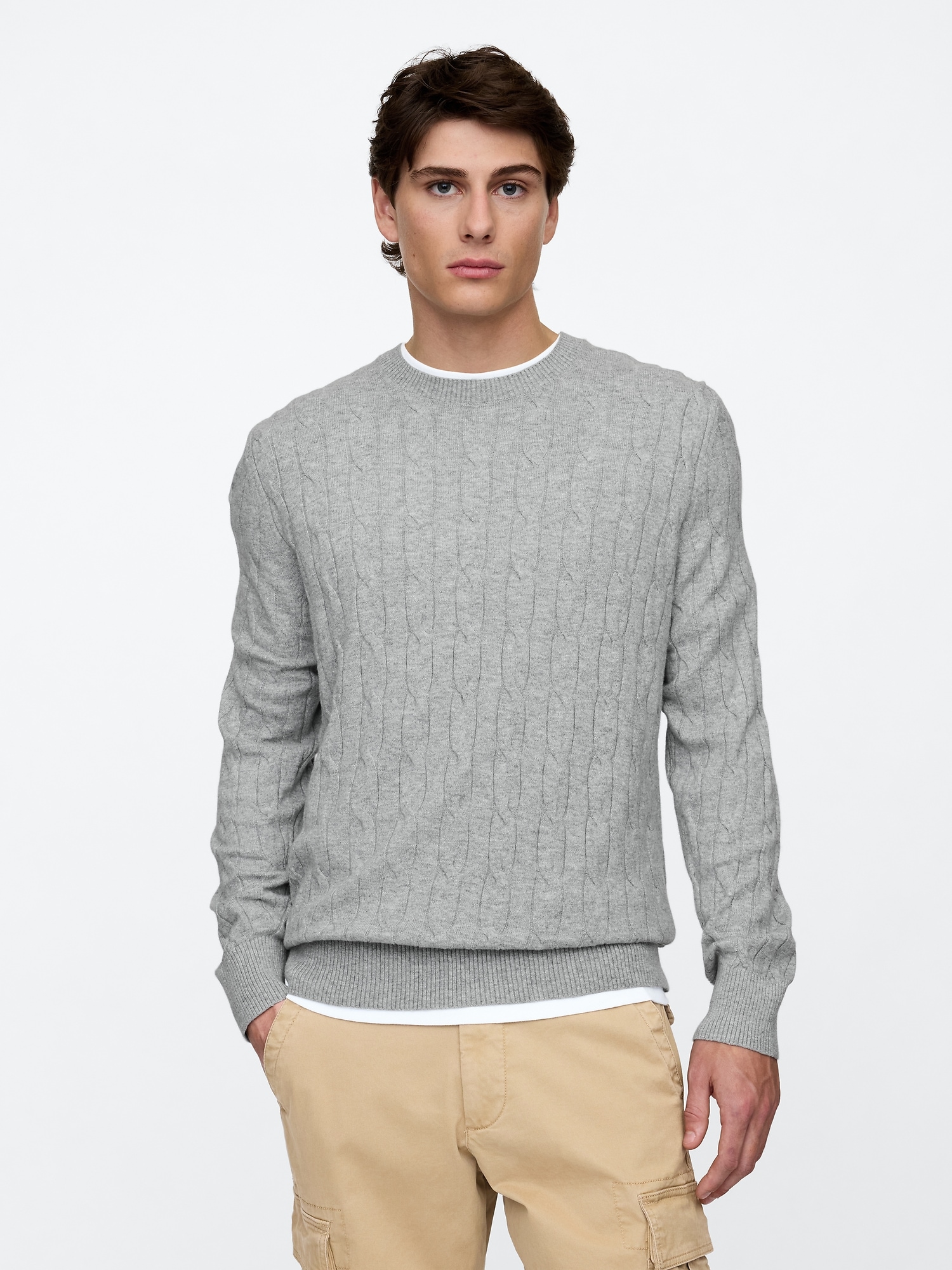 CashSoft Cable-Knit Crewneck Sweater