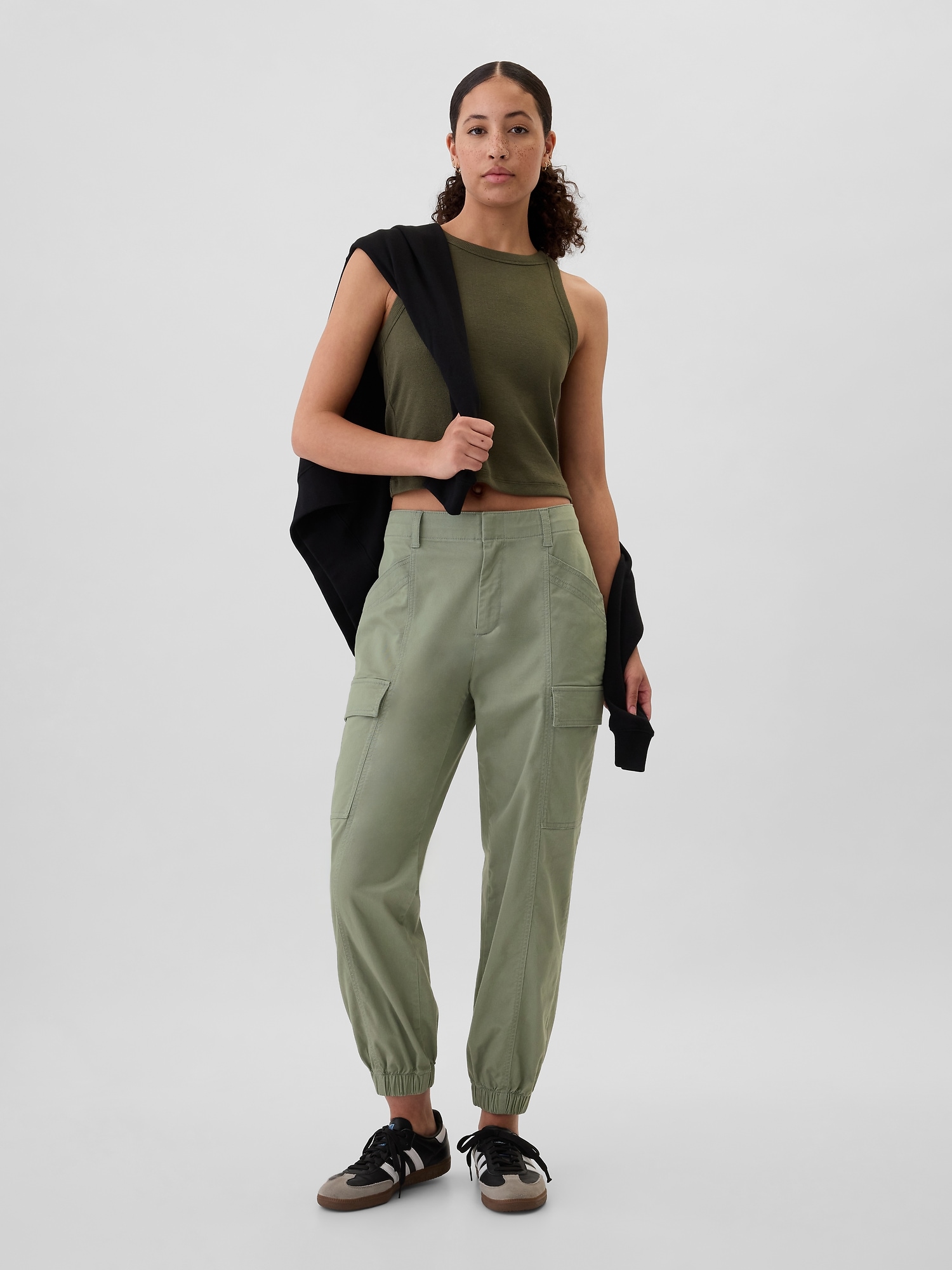 Mid Rise Downtown Khaki Cargo Joggers - Green