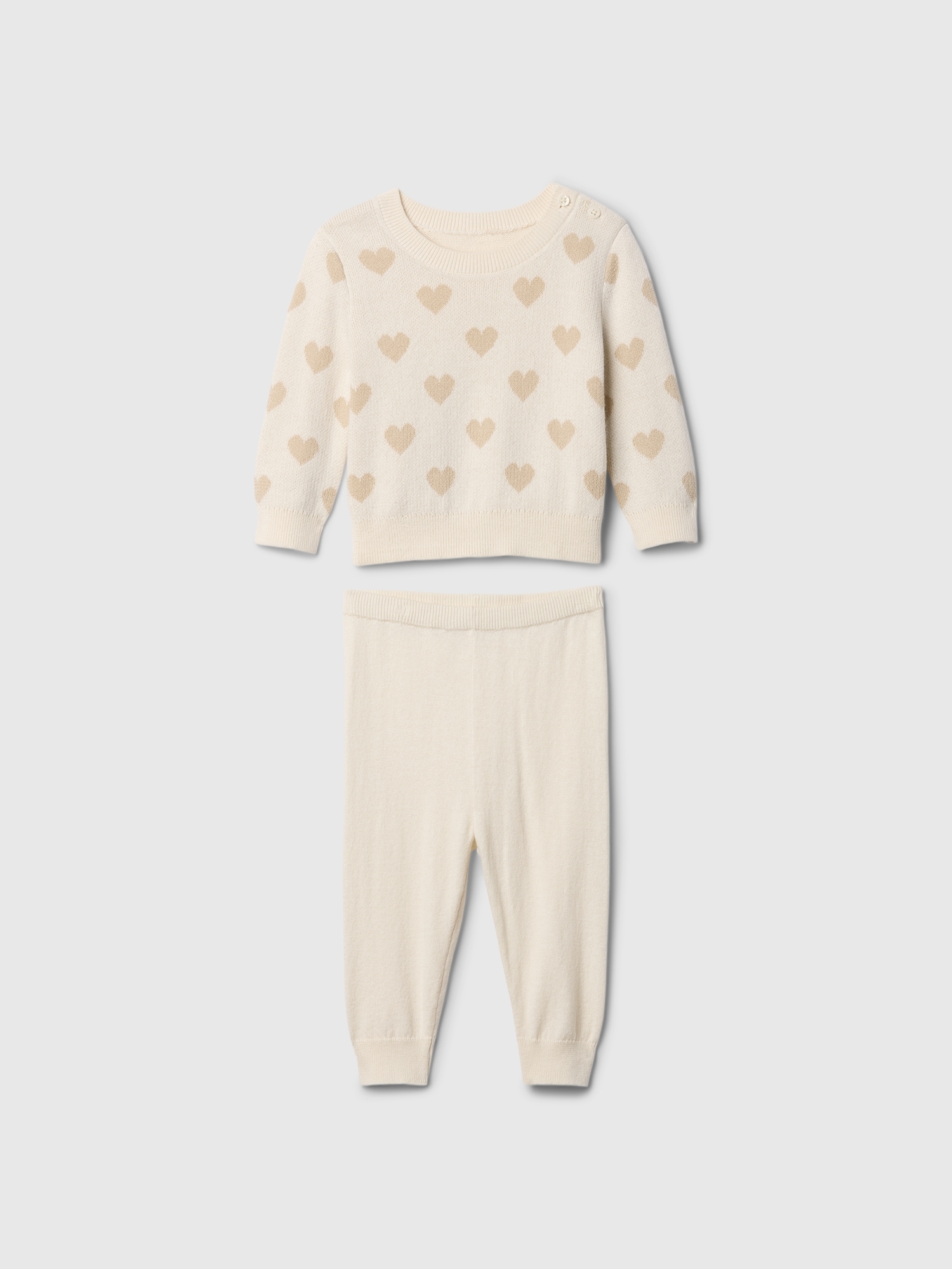 Baby Heart Sweater Two-Piece Outfit Set - Beige