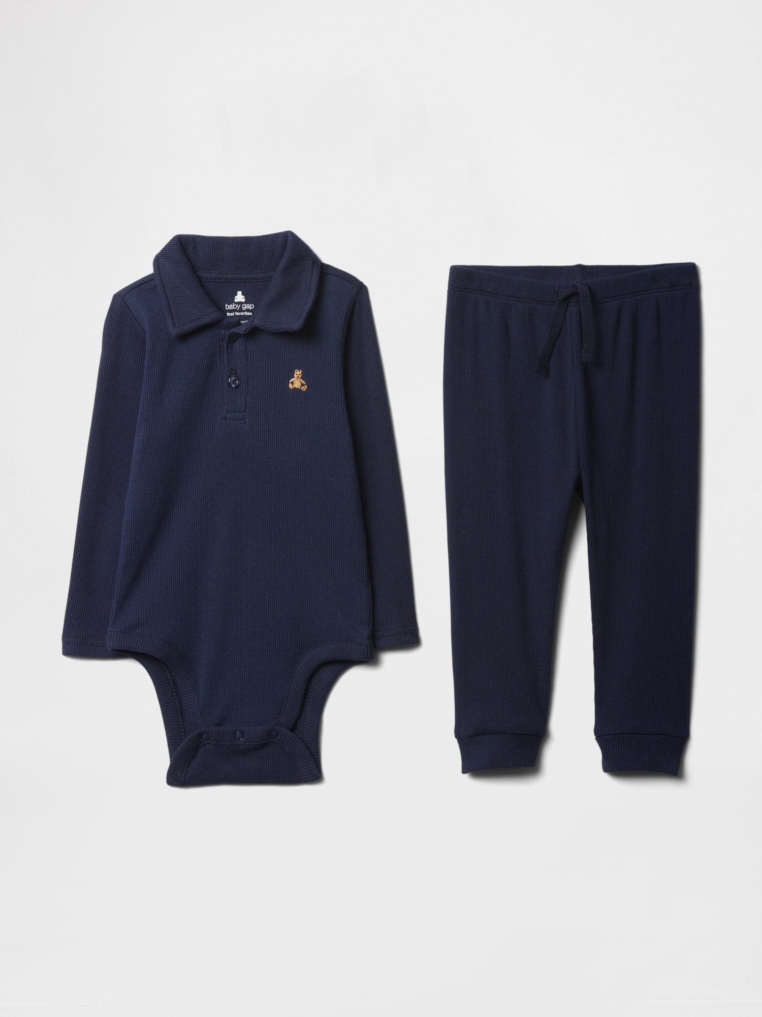 Baby Ribbed Polo Two-Piece Outfit Set